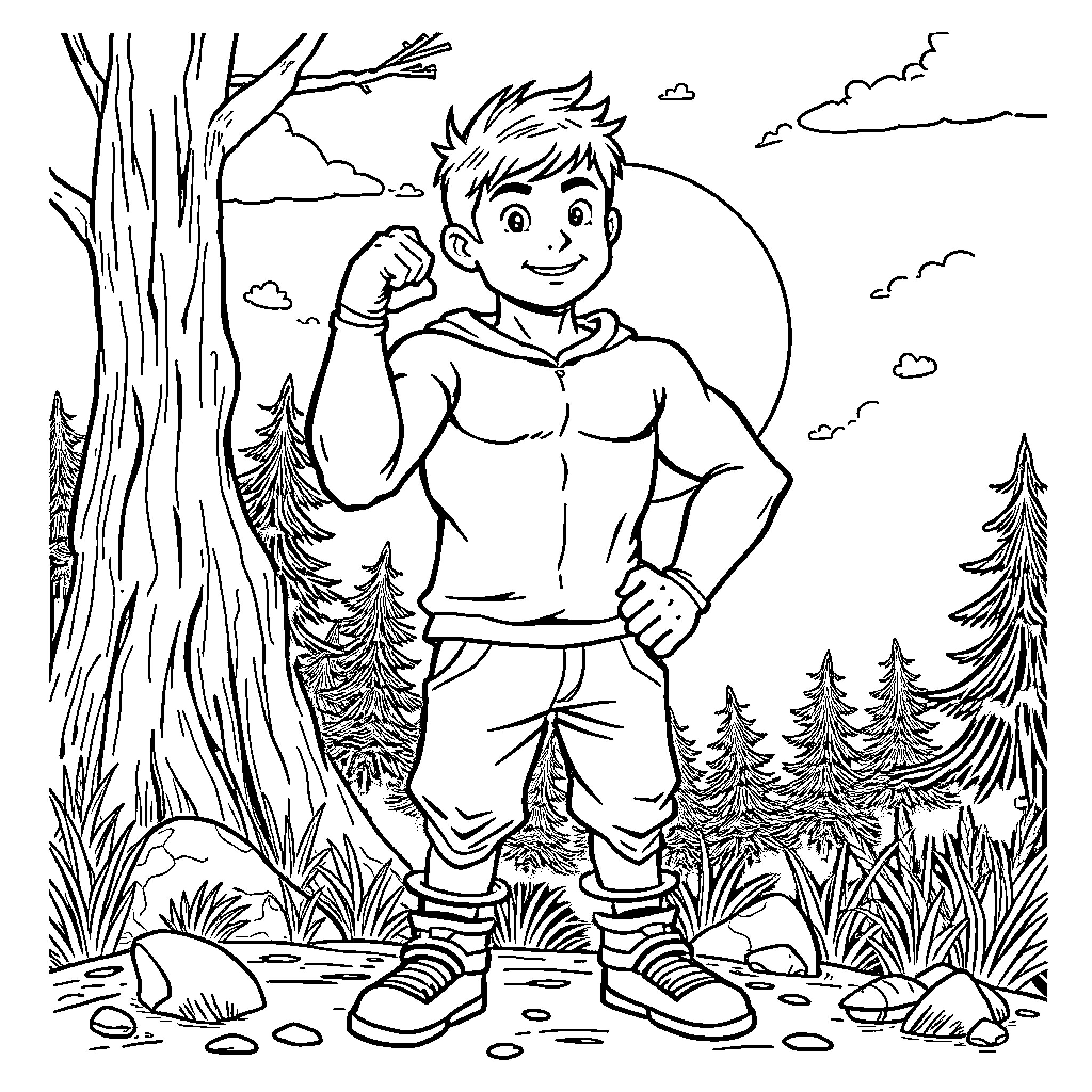 Cookie explores the great outdoors Coloring Page (free black-and-white line drawing printable PDF for all, from beginners to advanced learners, including children, teens, adults, and seniors)