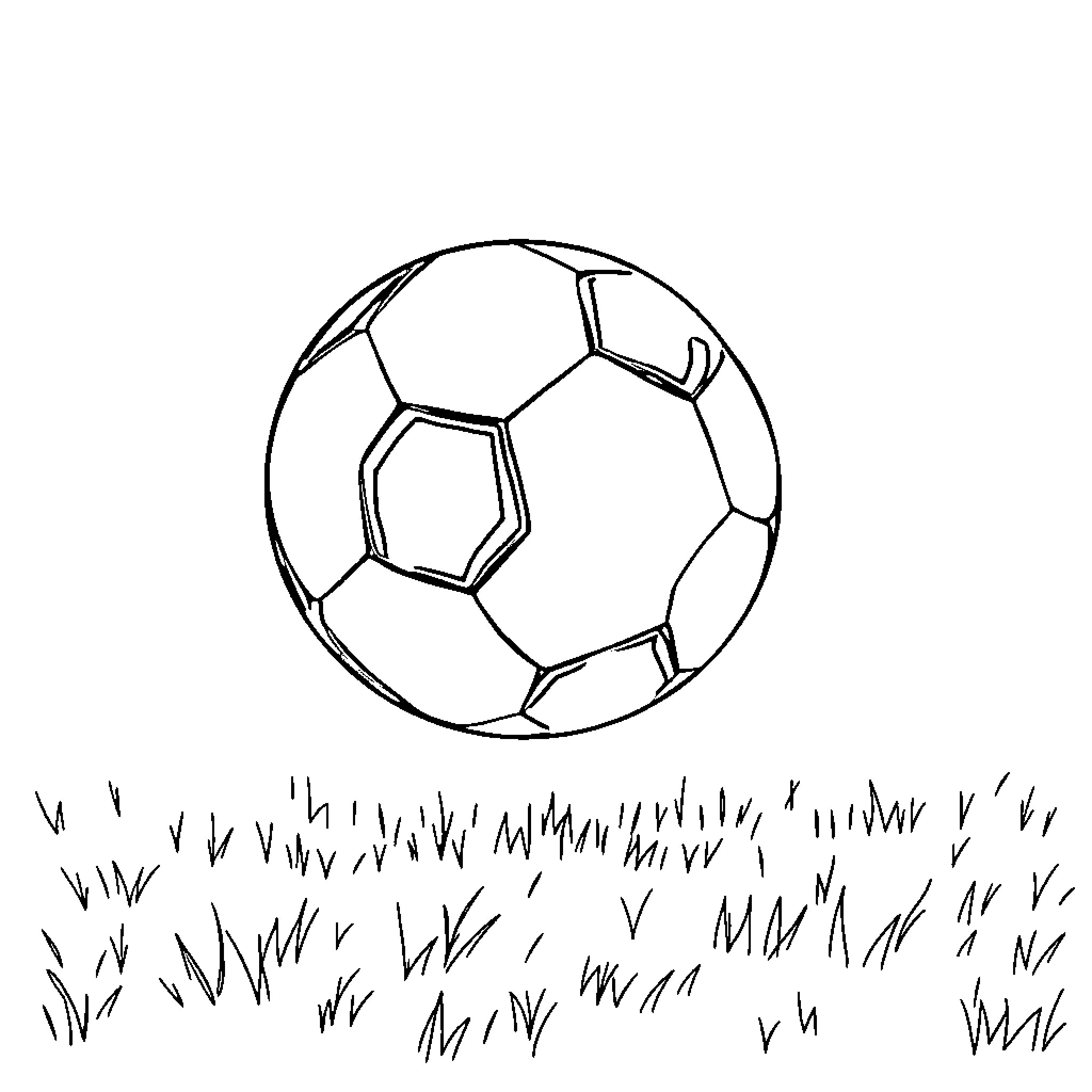 Football rolling on grassy field Coloring Page (free black-and-white line drawing printable PDF for all, from beginners to advanced learners, including children, teens, adults, and seniors)