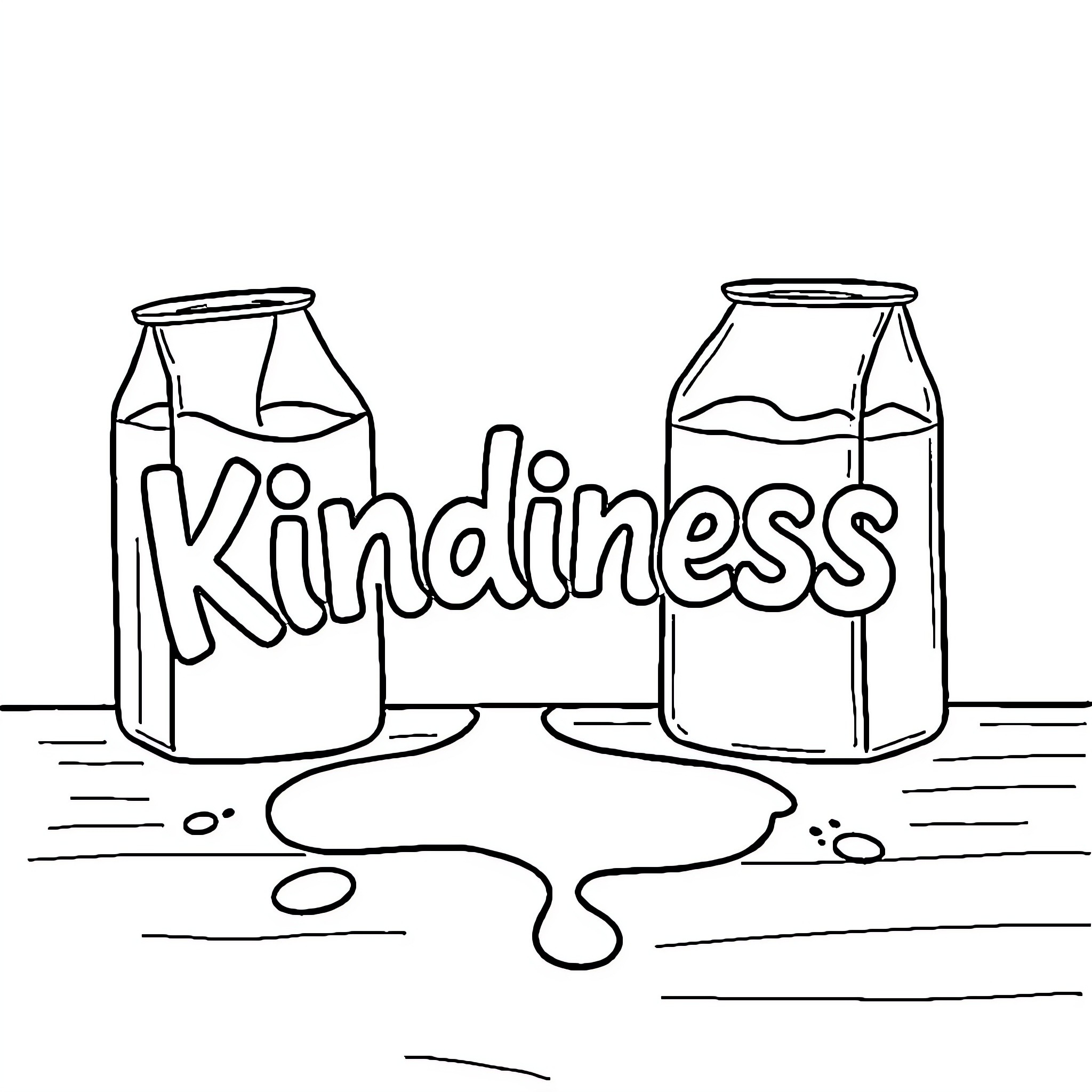 Kindness overflowing from milk cartons Coloring Page (free black-and-white line drawing printable PDF for all, from beginners to advanced learners, including children, teens, adults, and seniors)