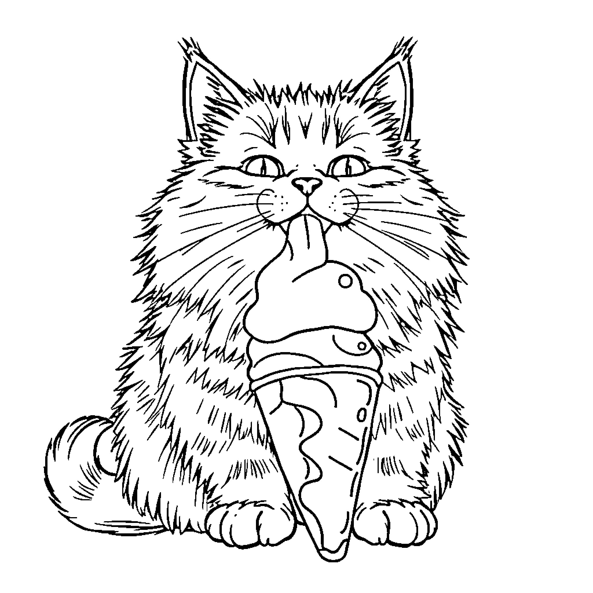 Cat with silly expression Coloring Page (free black-and-white line drawing printable PDF for all, from beginners to advanced learners, including children, teens, adults, and seniors)