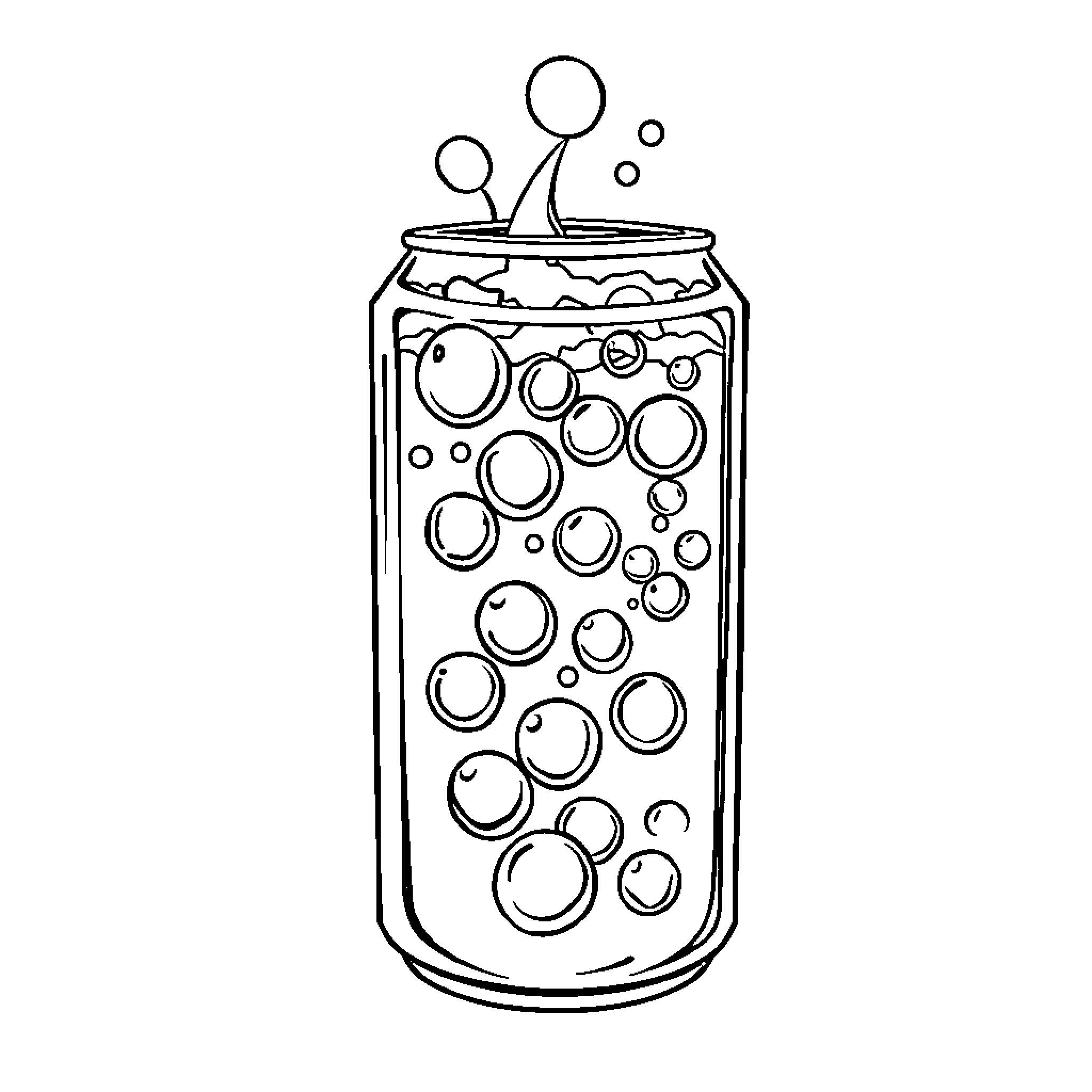 Soda can with fizzy bubbles Coloring Page (free black-and-white line drawing printable PDF for all, from beginners to advanced learners, including children, teens, adults, and seniors)