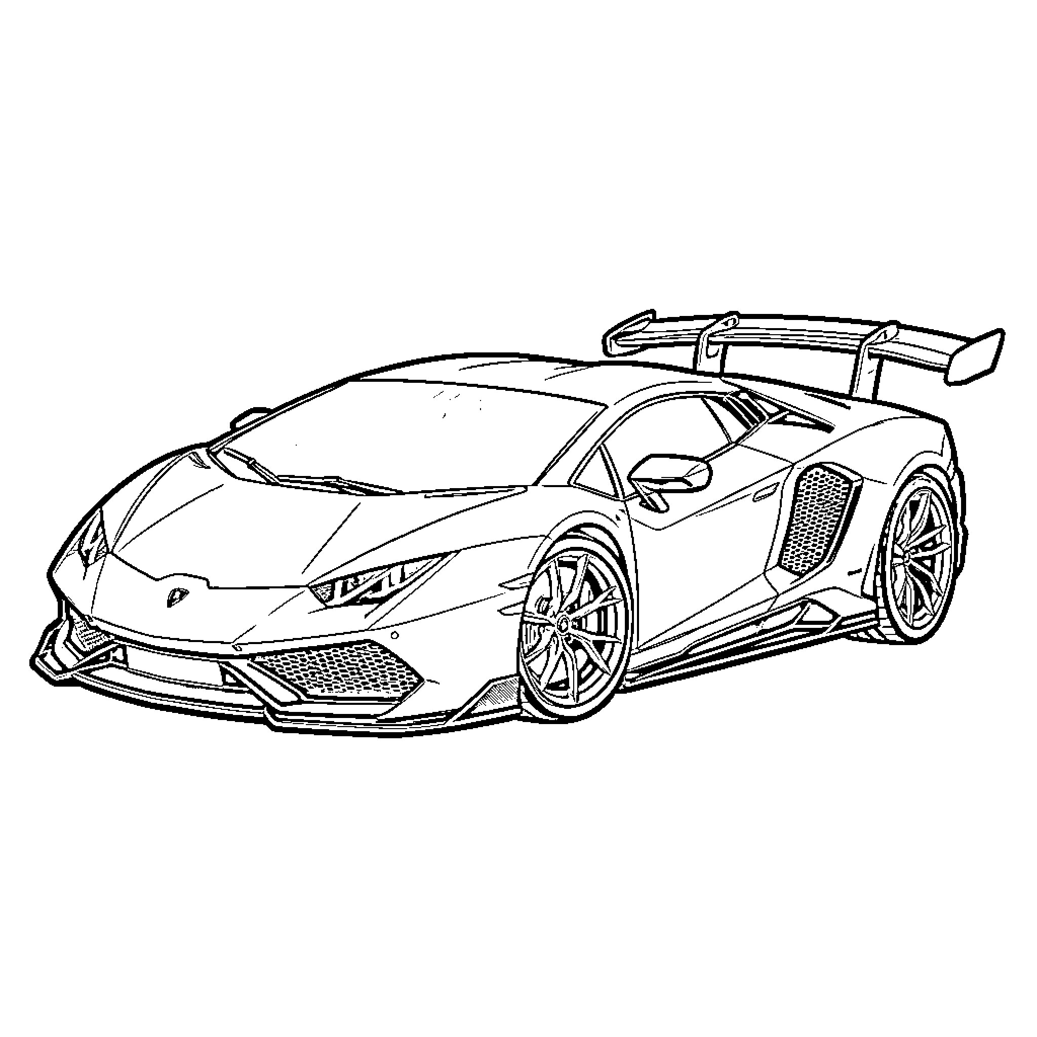 Lamborghini parked showcasing its sleek and sporty design Coloring Page (free black-and-white line drawing printable PDF for all, from beginners to advanced learners, including children, teens, adults, and seniors)