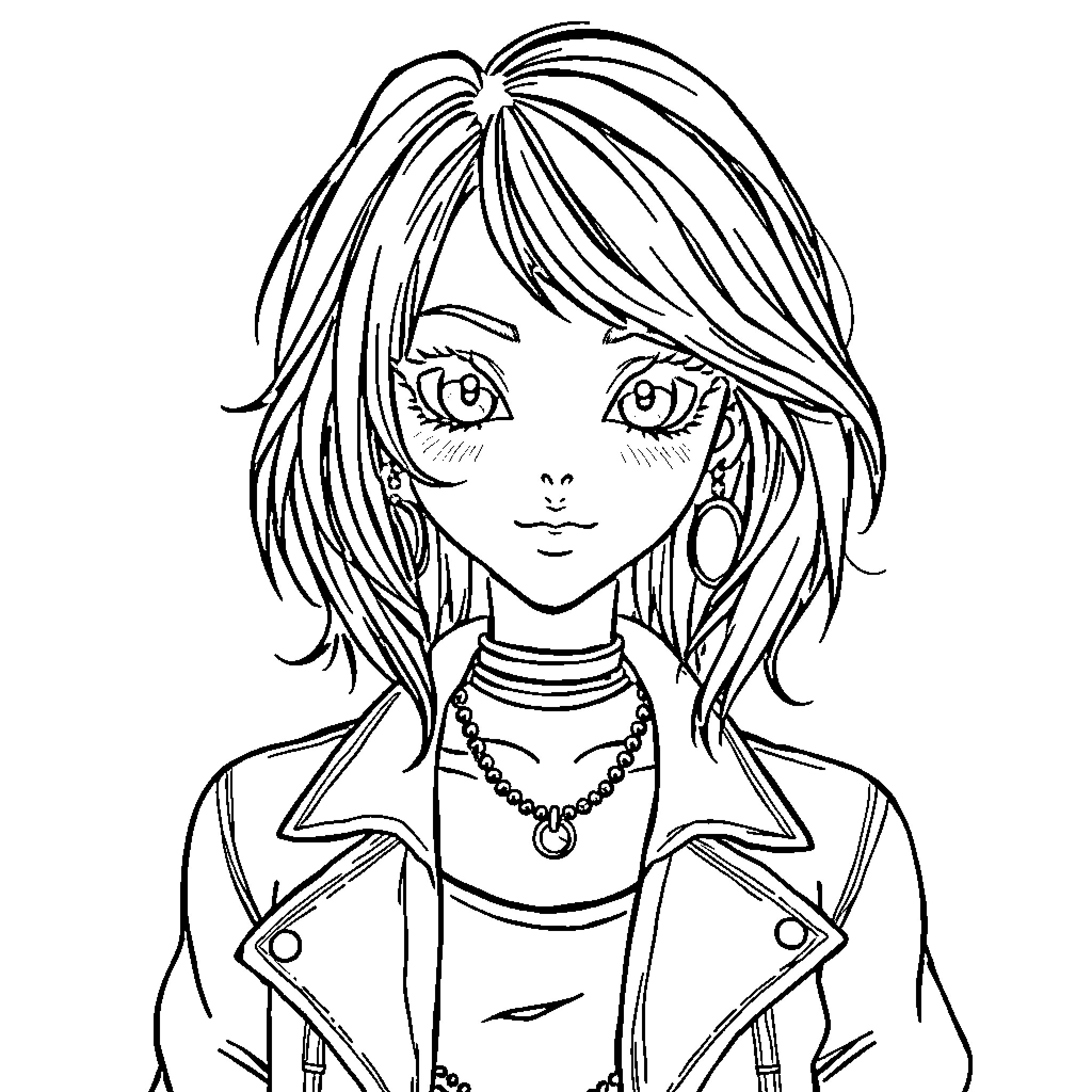 Avatar of Anime-style Character in Casual Outfit Coloring Page (free black-and-white line drawing printable PDF for all, from beginners to advanced learners, including children, teens, adults, and seniors)