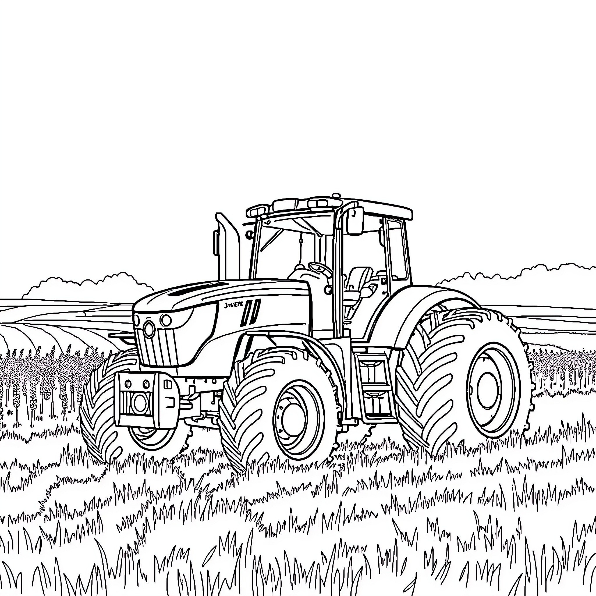Tractor plowing through the field Coloring Page (free black-and-white line drawing printable PDF for all, from beginners to advanced learners, including children, teens, adults, and seniors)