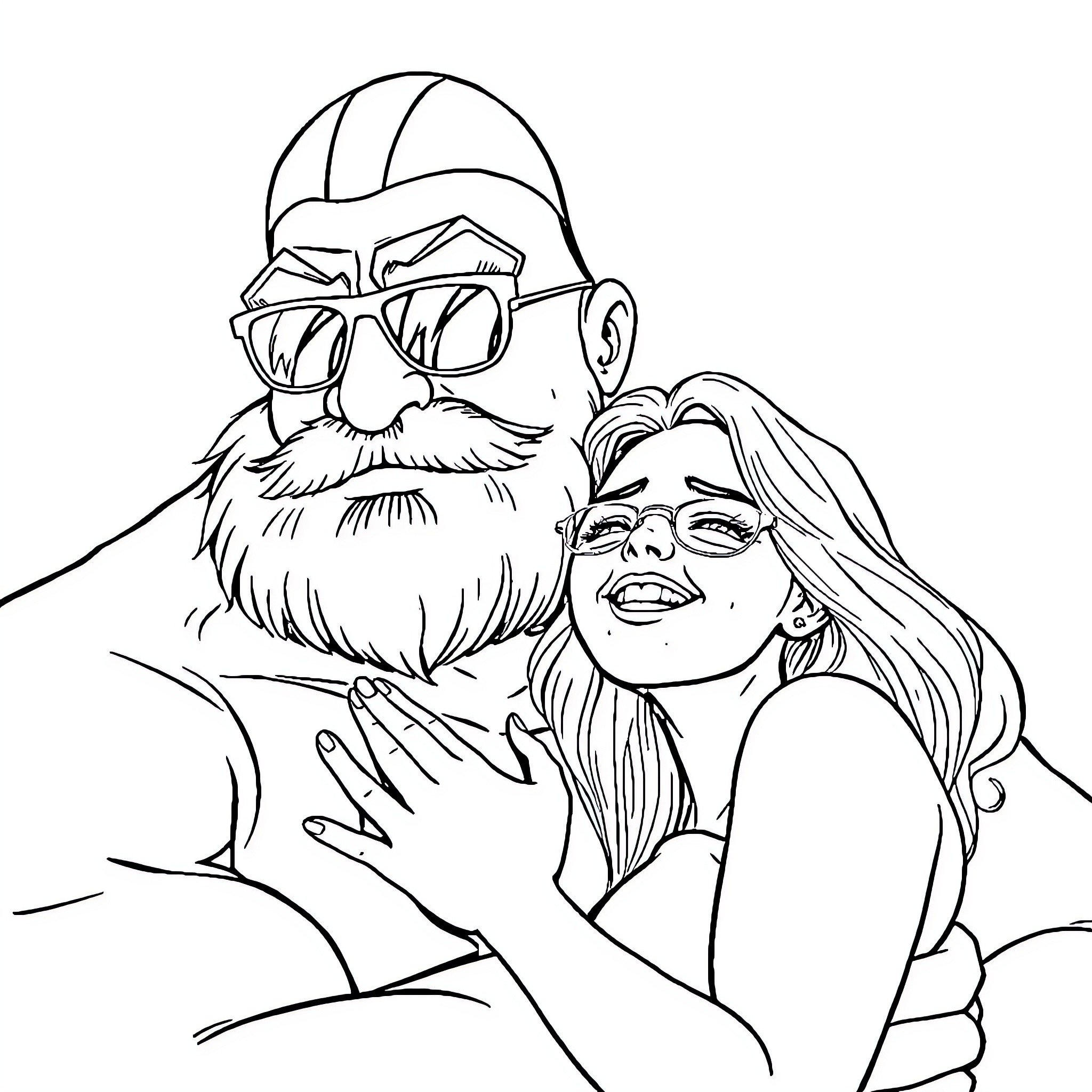 Hombre embracing woman with affection Coloring Page (free black-and-white line drawing printable PDF for all, from beginners to advanced learners, including children, teens, adults, and seniors)