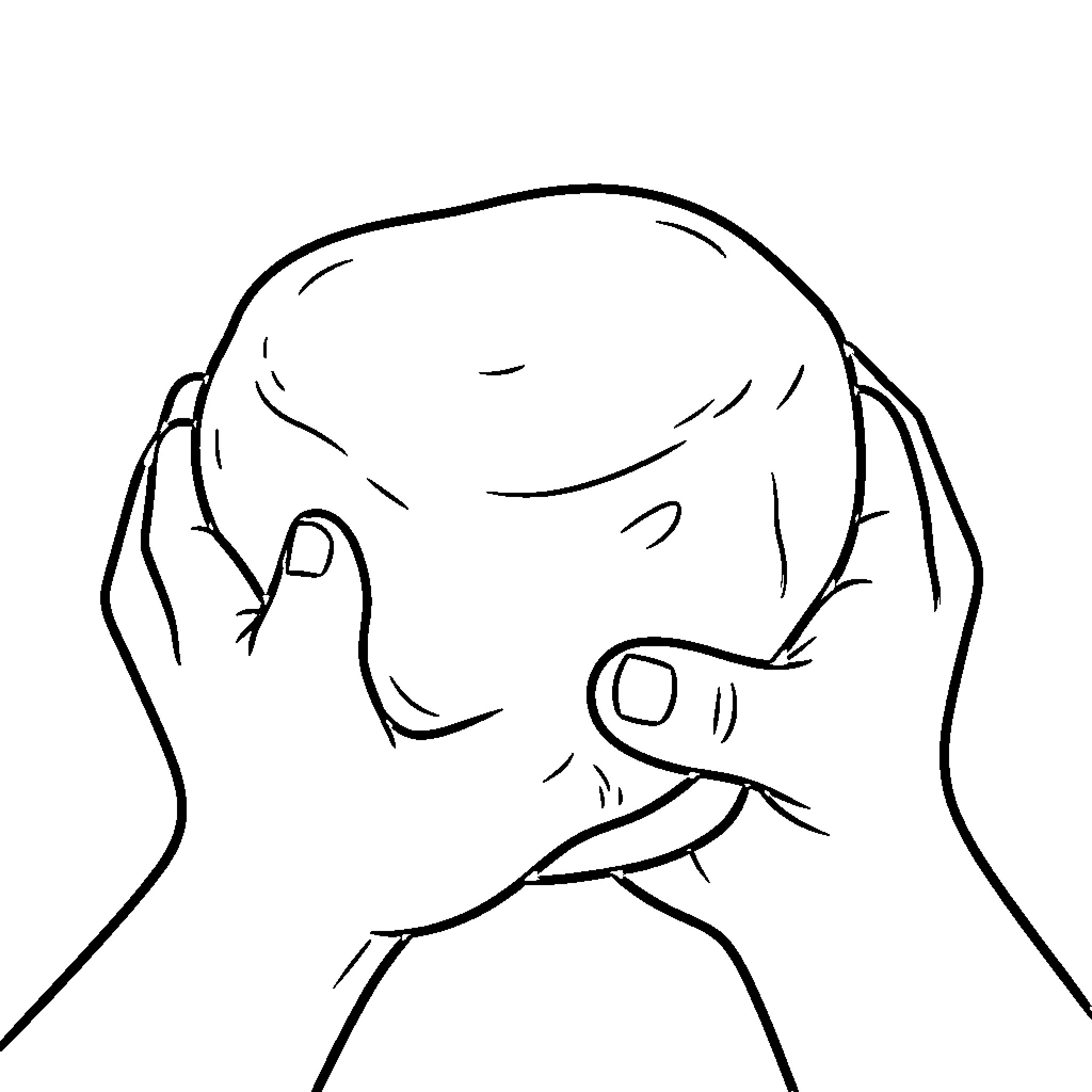 Doh hands squeezing a large mound of dough Coloring Page (free black-and-white line drawing printable PDF for all, from beginners to advanced learners, including children, teens, adults, and seniors)
