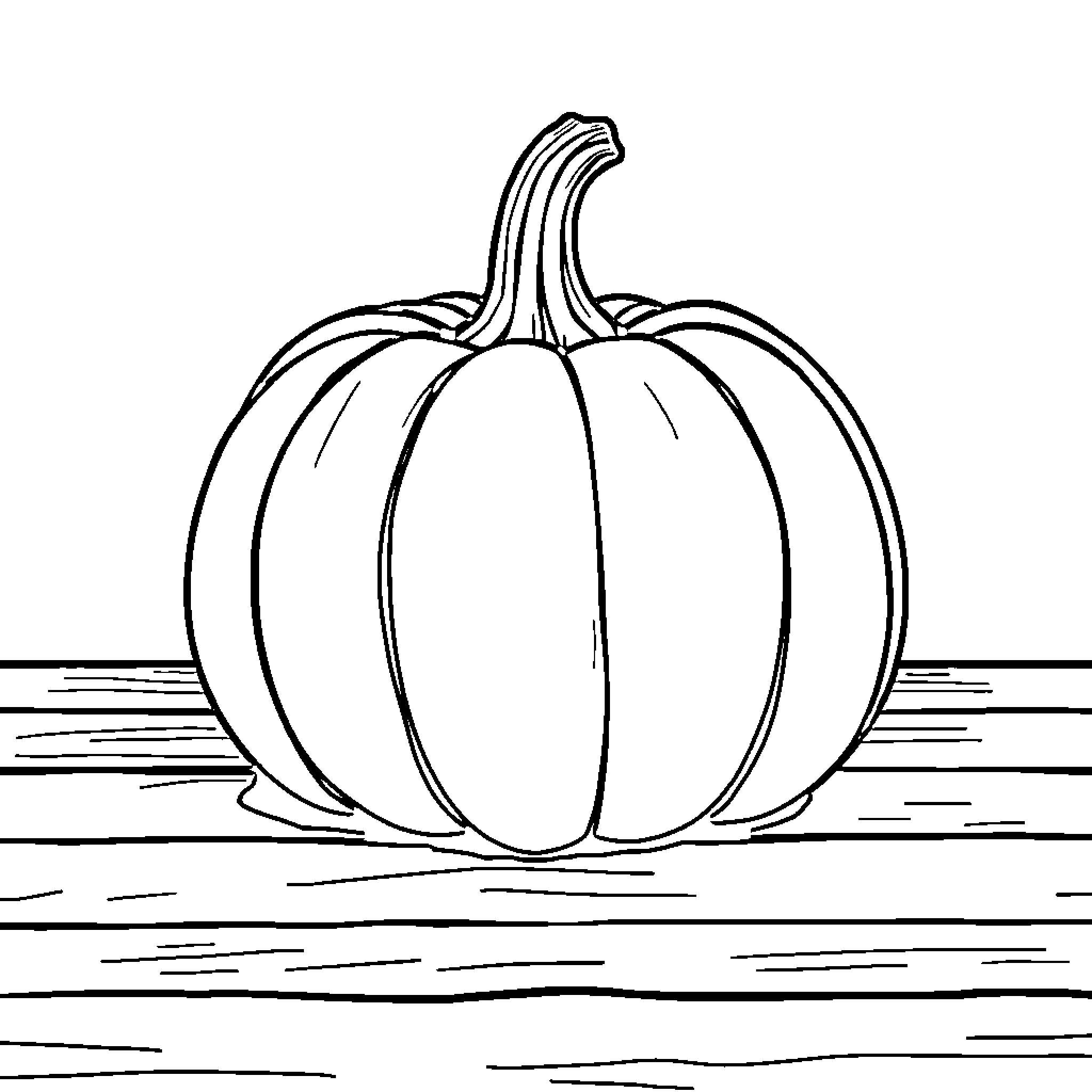 Pumpkin on a wooden surface Coloring Page (free black-and-white line drawing printable PDF for all, from beginners to advanced learners, including children, teens, adults, and seniors)