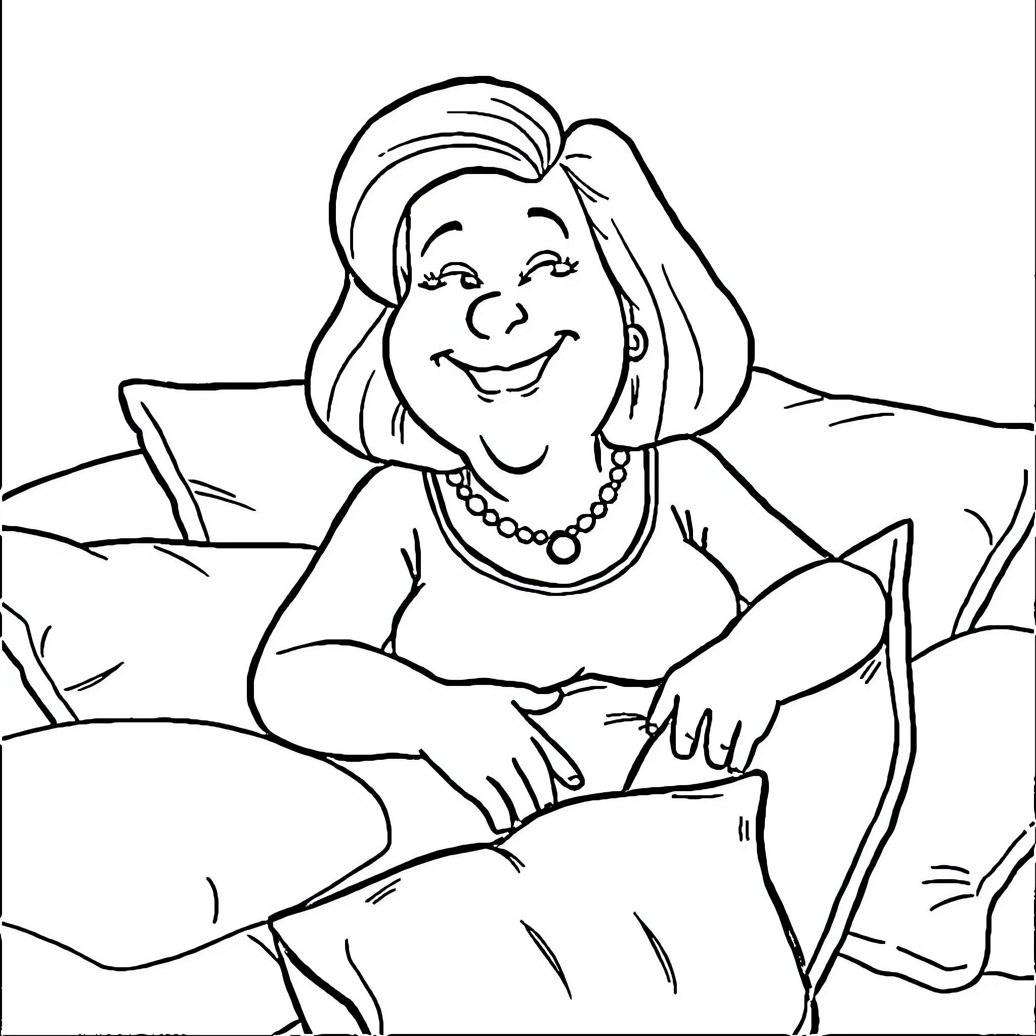 Lois cheerfully relaxing on a chair Coloring Page (free black-and-white line drawing printable PDF for all, from beginners to advanced learners, including children, teens, adults, and seniors)