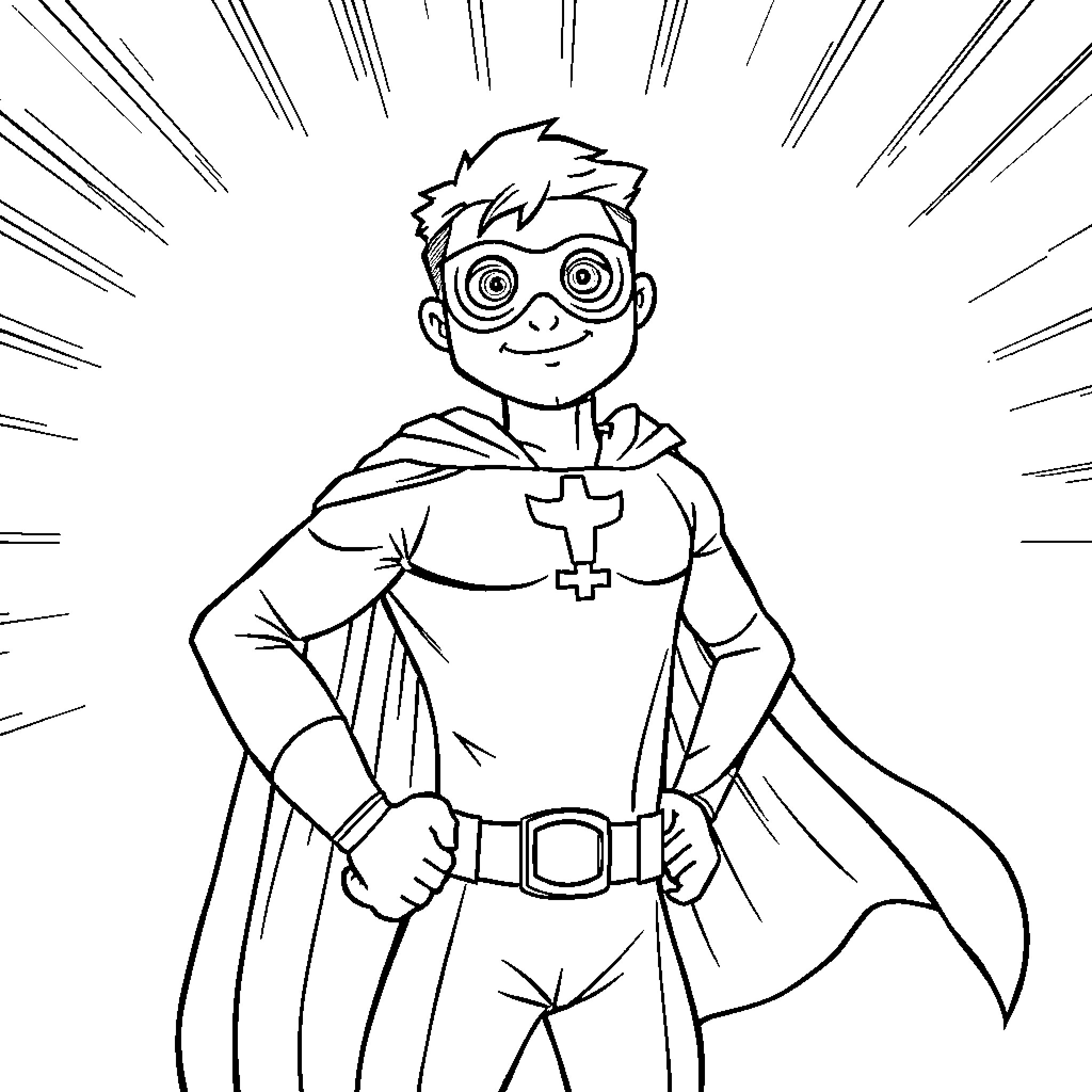 Chiropractor Superhero Examining Patients with Dedication Coloring Page (free black-and-white line drawing printable PDF for all, from beginners to advanced learners, including children, teens, adults, and seniors)