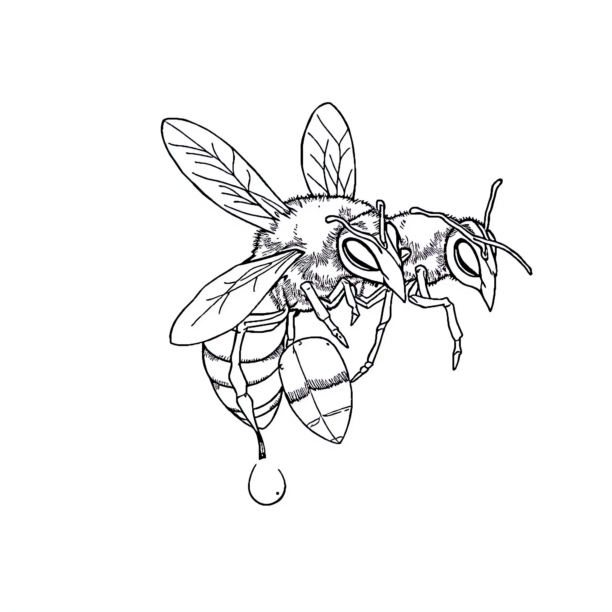 Hornet collecting nectar from a flower Coloring Page (free black-and-white line drawing printable PDF for all, from beginners to advanced learners, including children, teens, adults, and seniors)