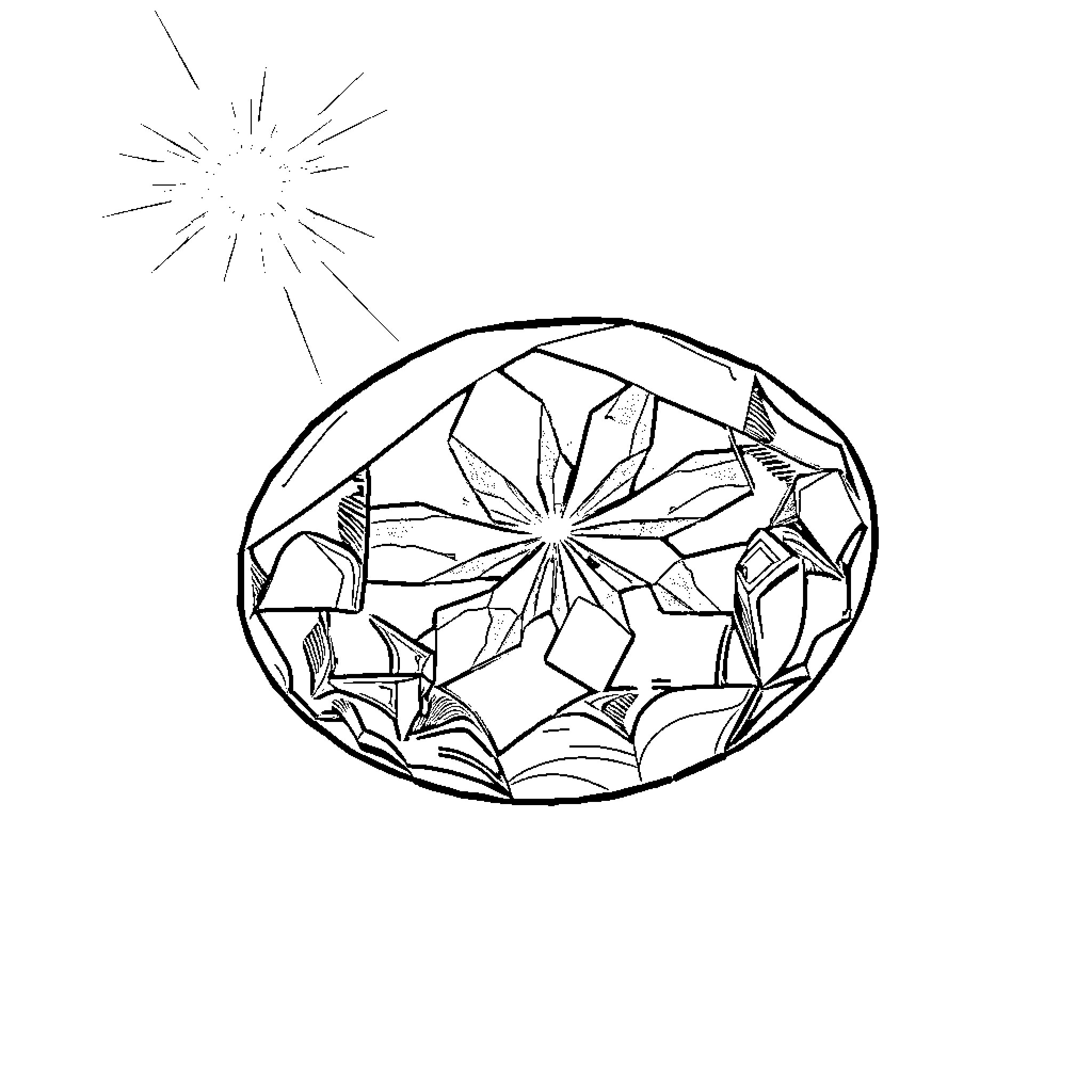 Catseye Crystalline Reflection Coloring Page (free black-and-white line drawing printable PDF for all, from beginners to advanced learners, including children, teens, adults, and seniors)