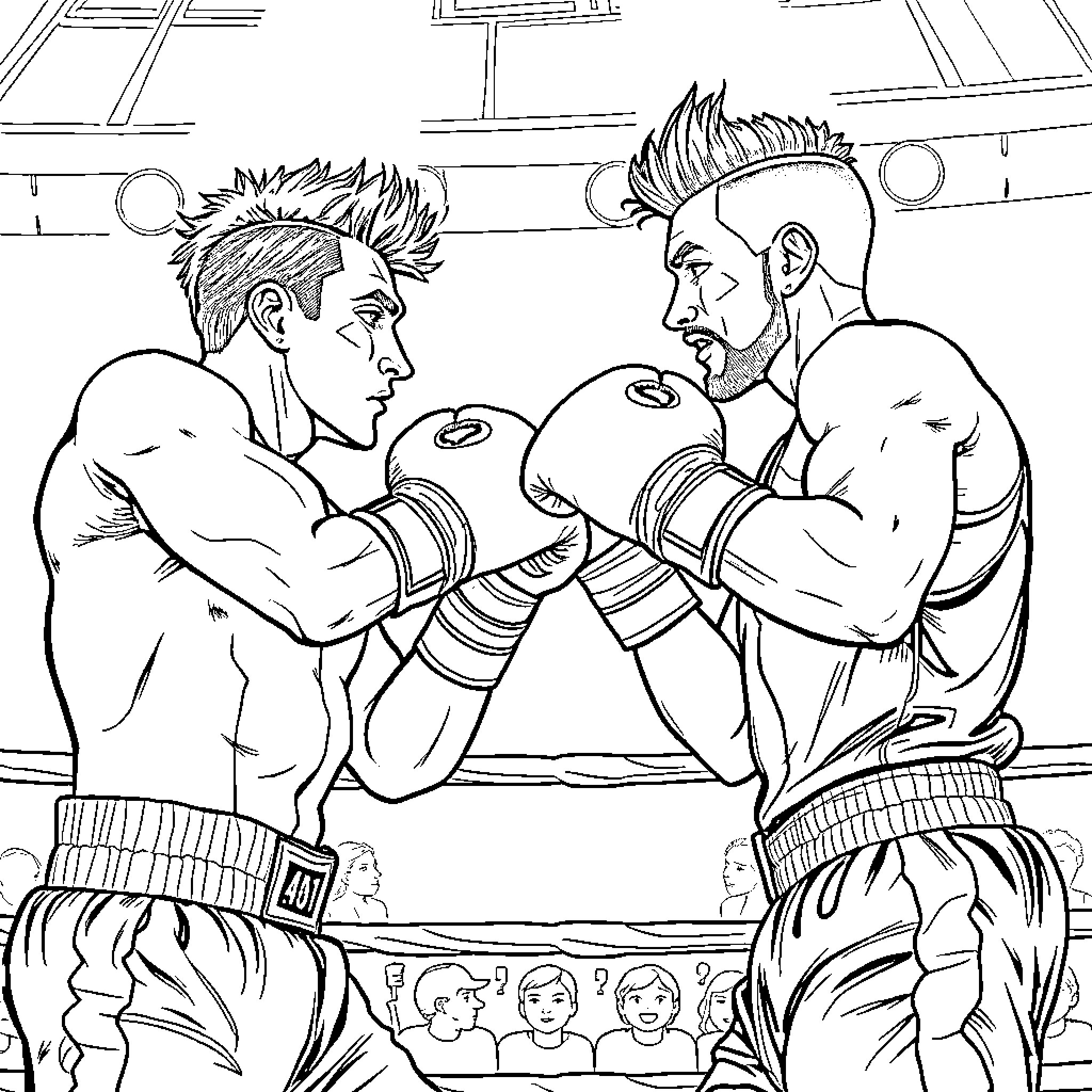 James Charles Boxing Match in the Ring Coloring Page (free black-and-white line drawing printable PDF for all, from beginners to advanced learners, including children, teens, adults, and seniors)