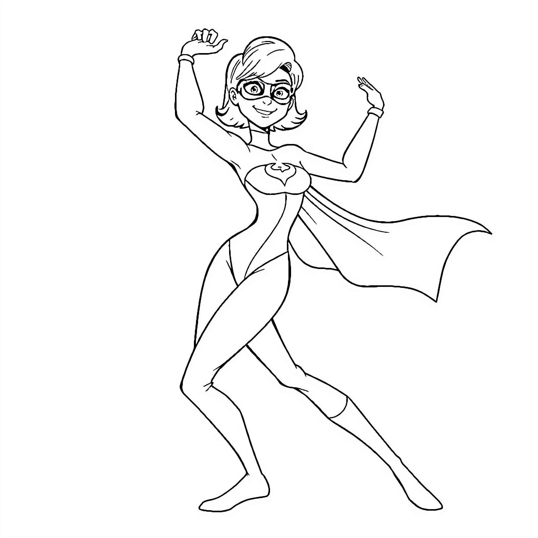 Elastigirl in heroic pose Coloring Page (free black-and-white line drawing printable PDF for all, from beginners to advanced learners, including children, teens, adults, and seniors)
