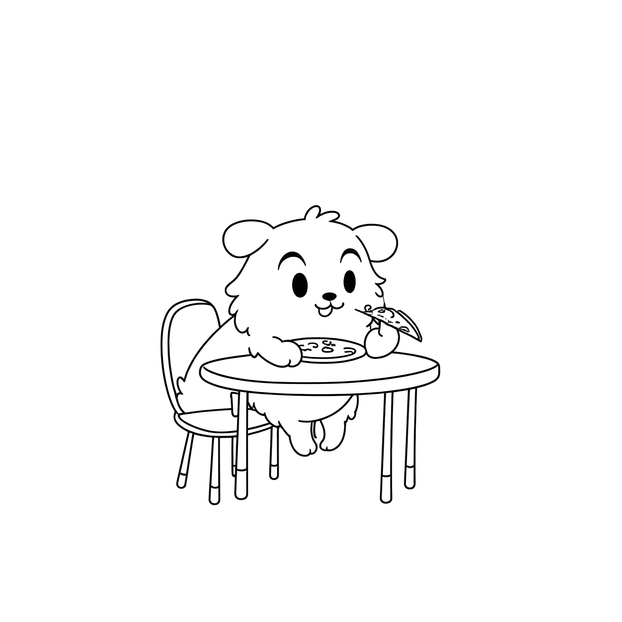 Bluey enjoying a snack at the table Coloring Page (free black-and-white line drawing printable PDF for all, from beginners to advanced learners, including children, teens, adults, and seniors)