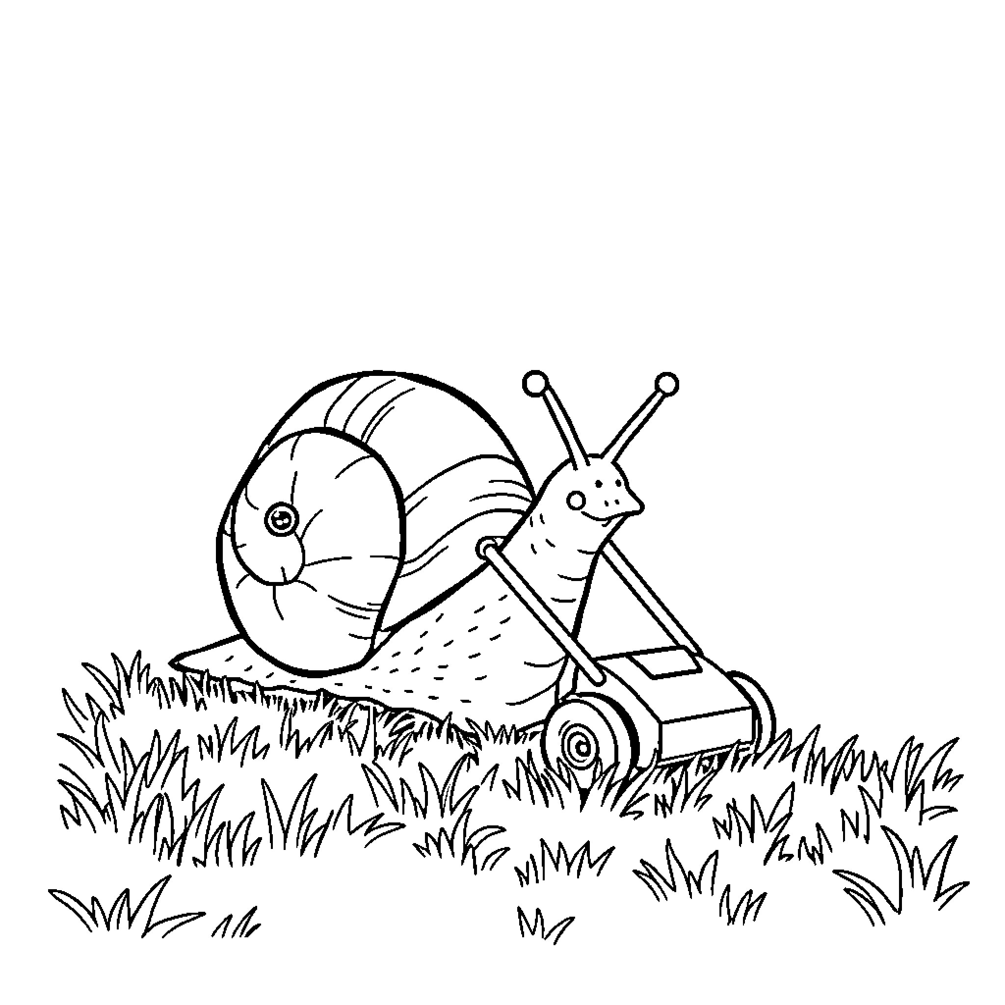 Escargot crawling through the grass Coloring Page (free black-and-white line drawing printable PDF for all, from beginners to advanced learners, including children, teens, adults, and seniors)