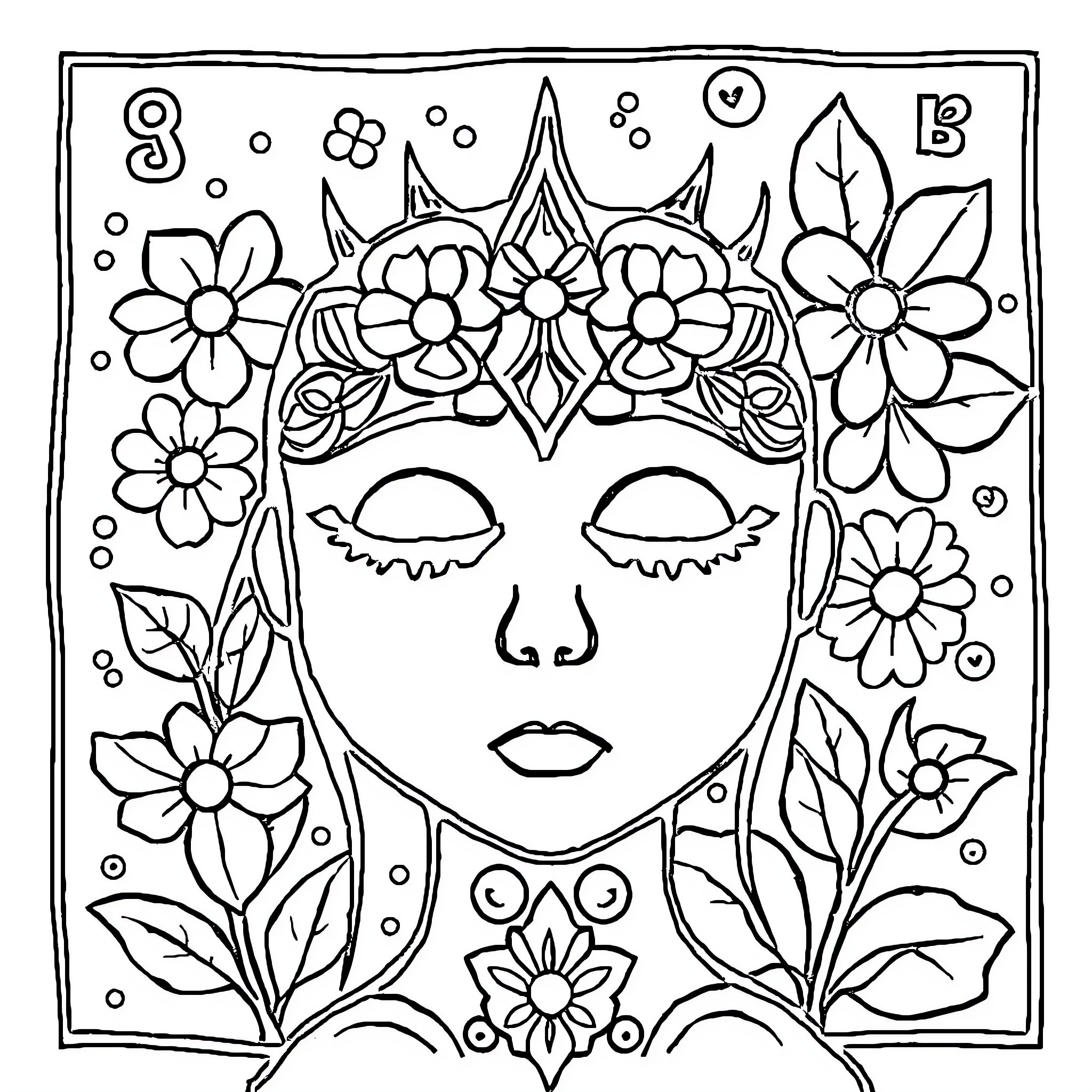 Anxiety in Floral Serenity Coloring Page (free black-and-white line drawing printable PDF for all, from beginners to advanced learners, including children, teens, adults, and seniors)