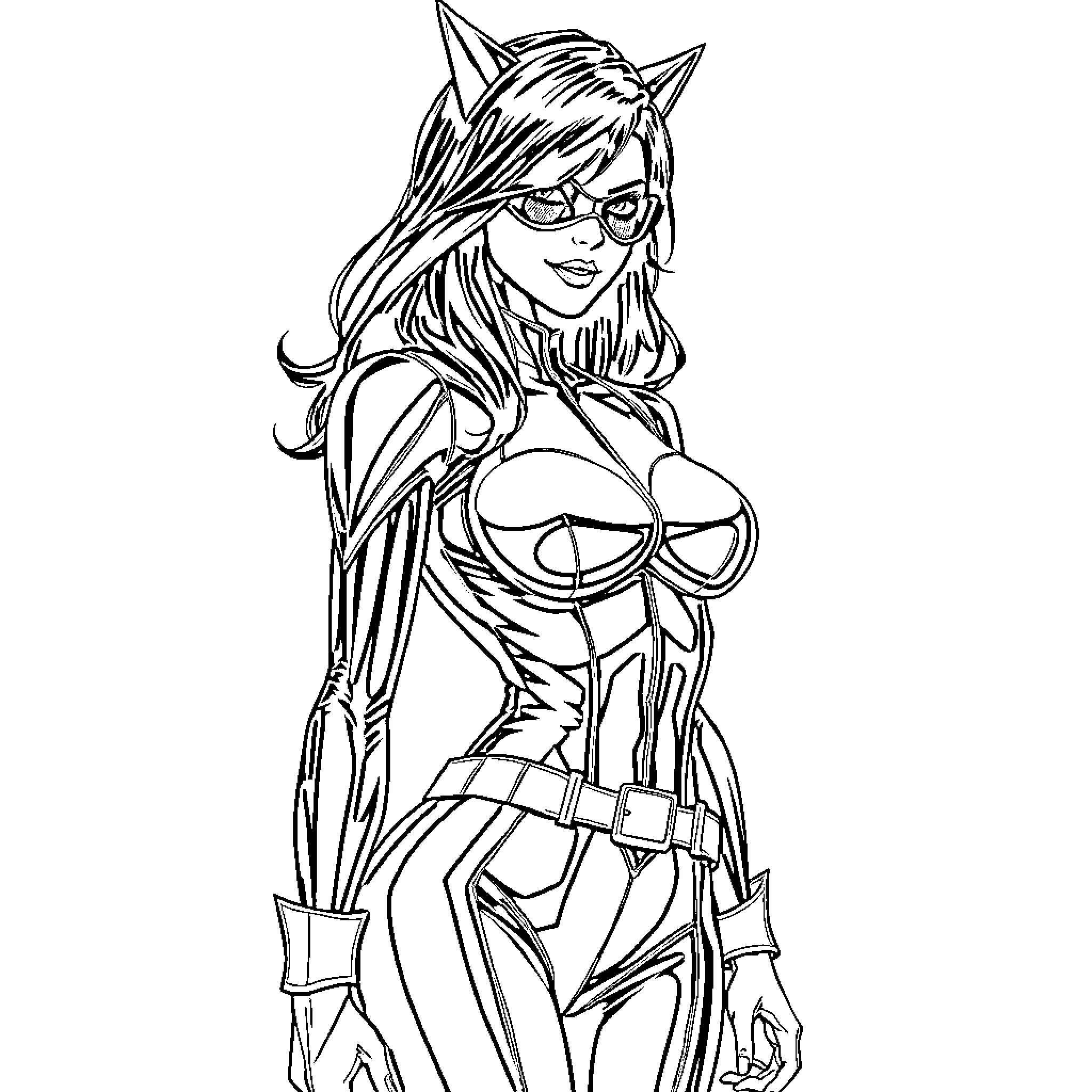 Tifa in heroic action pose with adventurous outfit Coloring Page (free black-and-white line drawing printable PDF for all, from beginners to advanced learners, including children, teens, adults, and seniors)