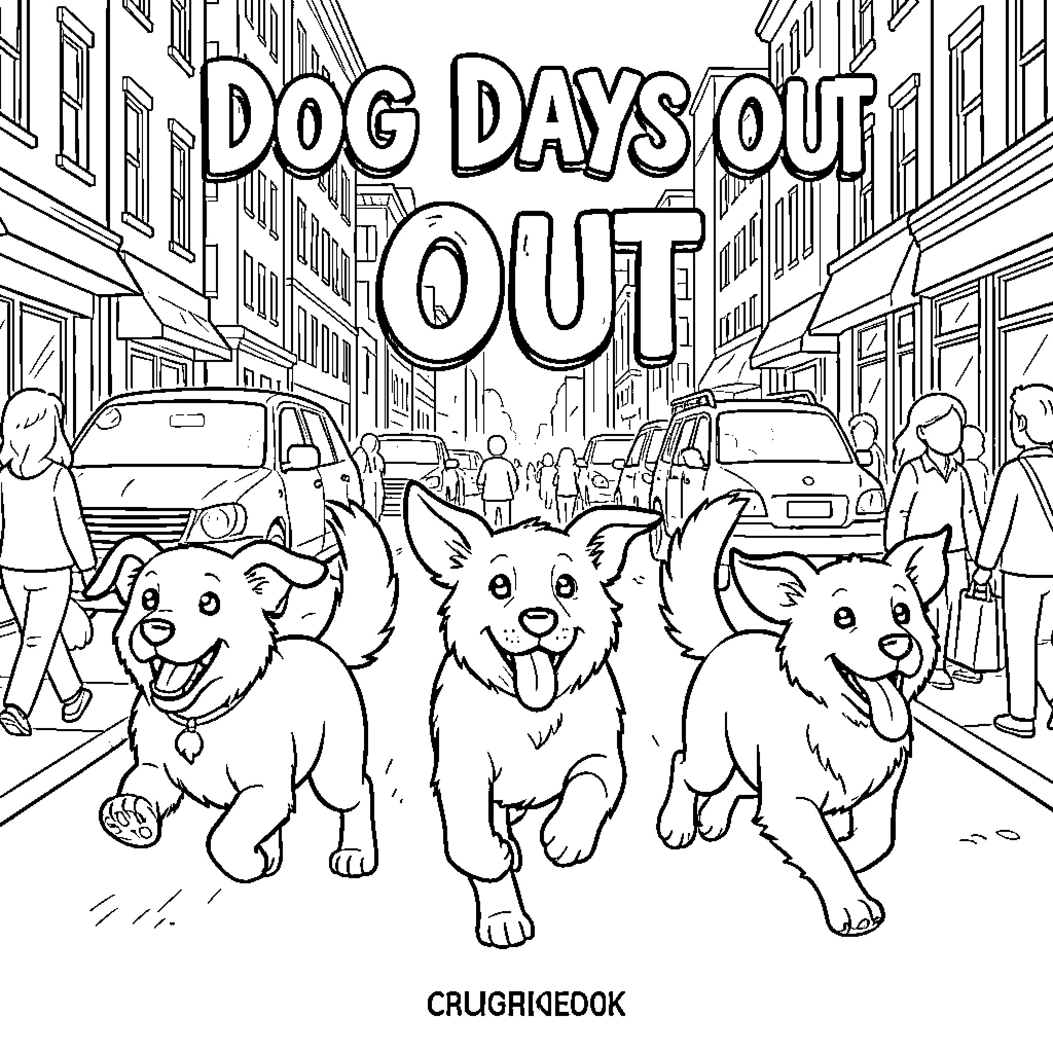 Dog Days Out Coloring Page (free black-and-white line drawing printable PDF for all, from beginners to advanced learners, including children, teens, adults, and seniors)
