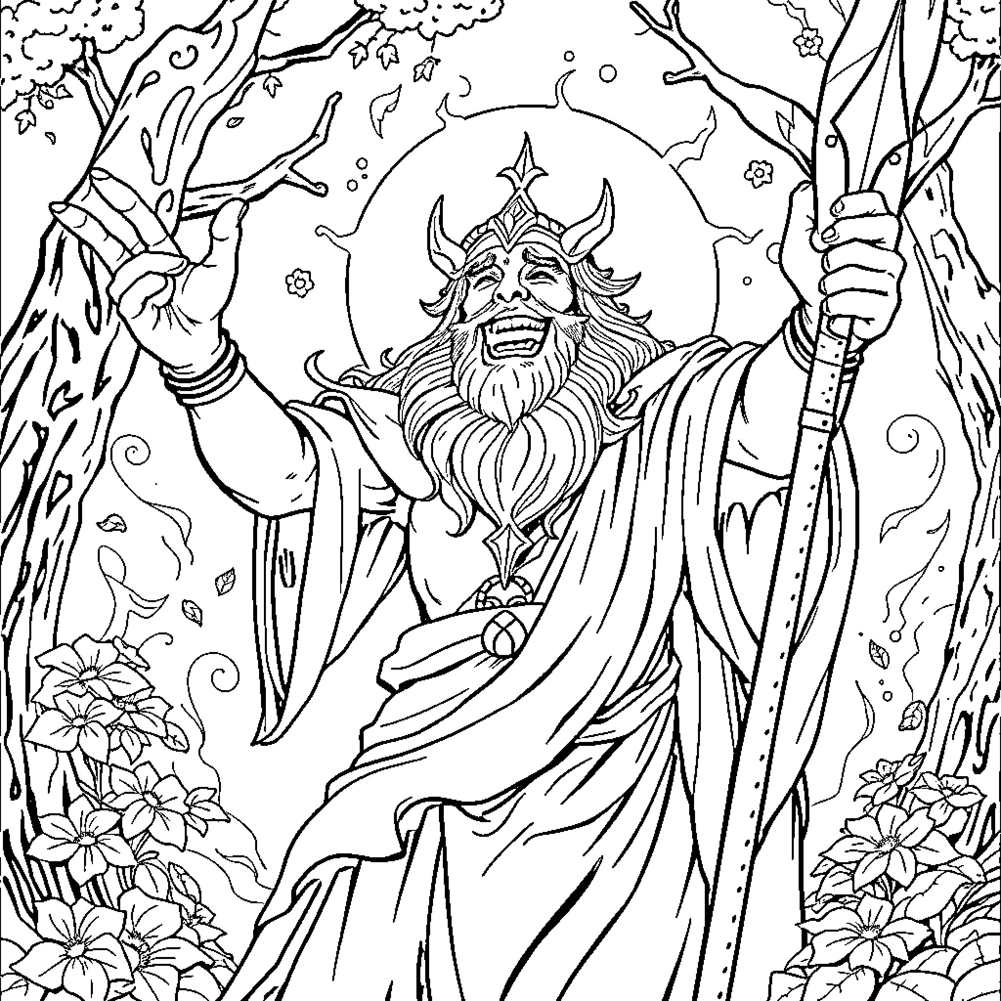 Palor of the Mystic Forest Coloring Page (free black-and-white line drawing printable PDF for all, from beginners to advanced learners, including children, teens, adults, and seniors)