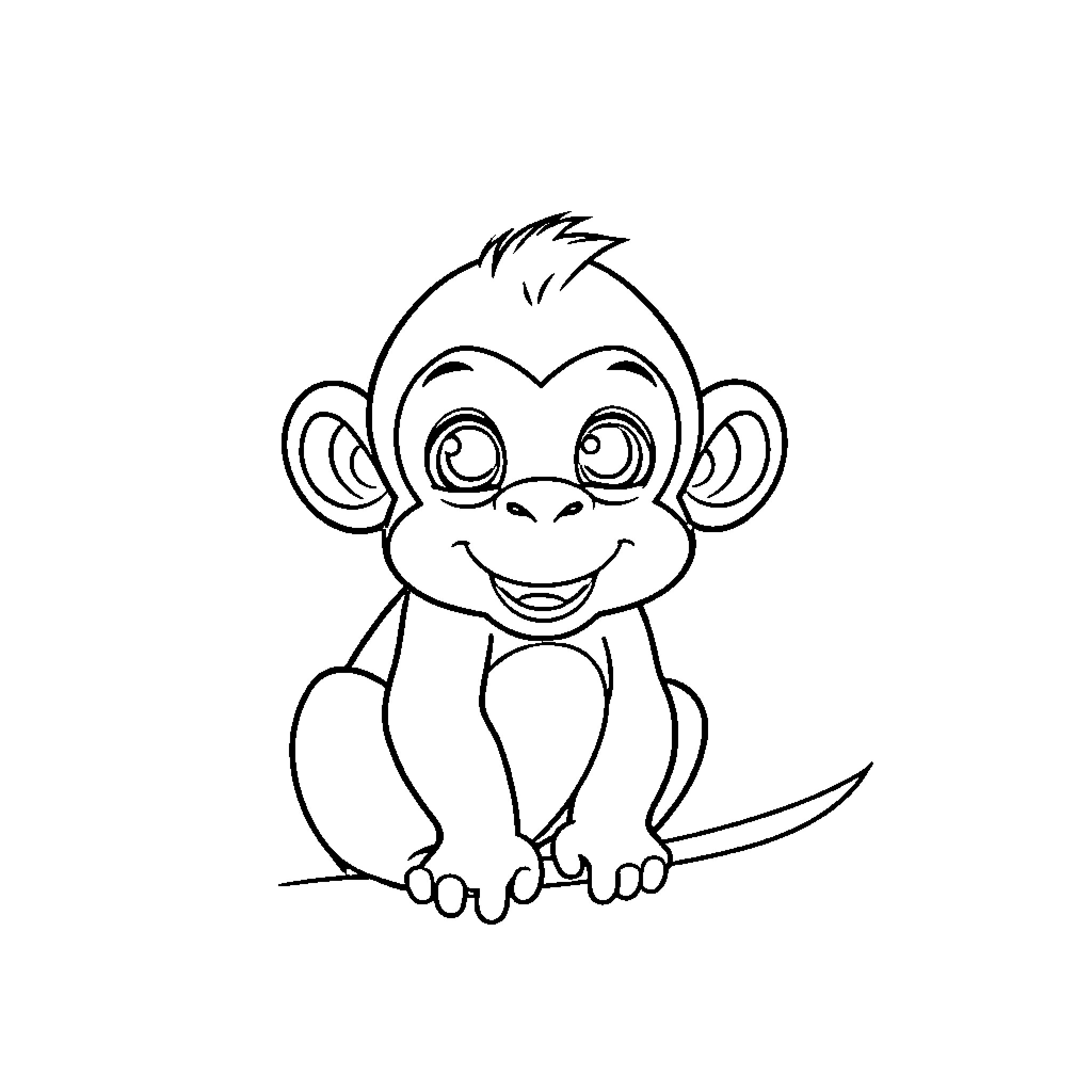 Monkey in a cheerful mood Coloring Page (free black-and-white line drawing printable PDF for all, from beginners to advanced learners, including children, teens, adults, and seniors)