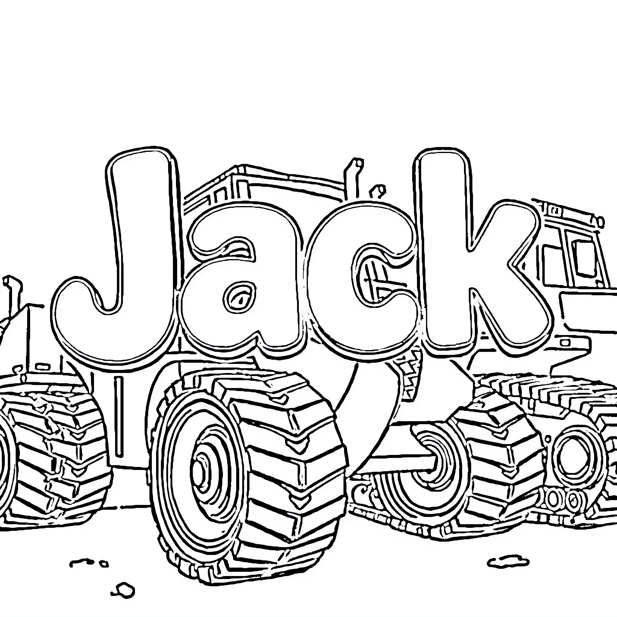Jack's Rugged Construction Vehicle Coloring Page (free black-and-white line drawing printable PDF for all, from beginners to advanced learners, including children, teens, adults, and seniors)