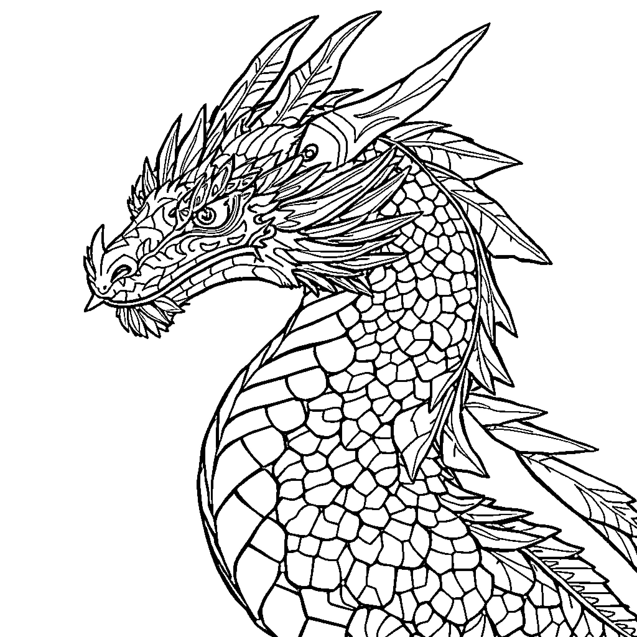Dragon breathing fierce fire in battle Coloring Page (free black-and-white line drawing printable PDF for all, from beginners to advanced learners, including children, teens, adults, and seniors)