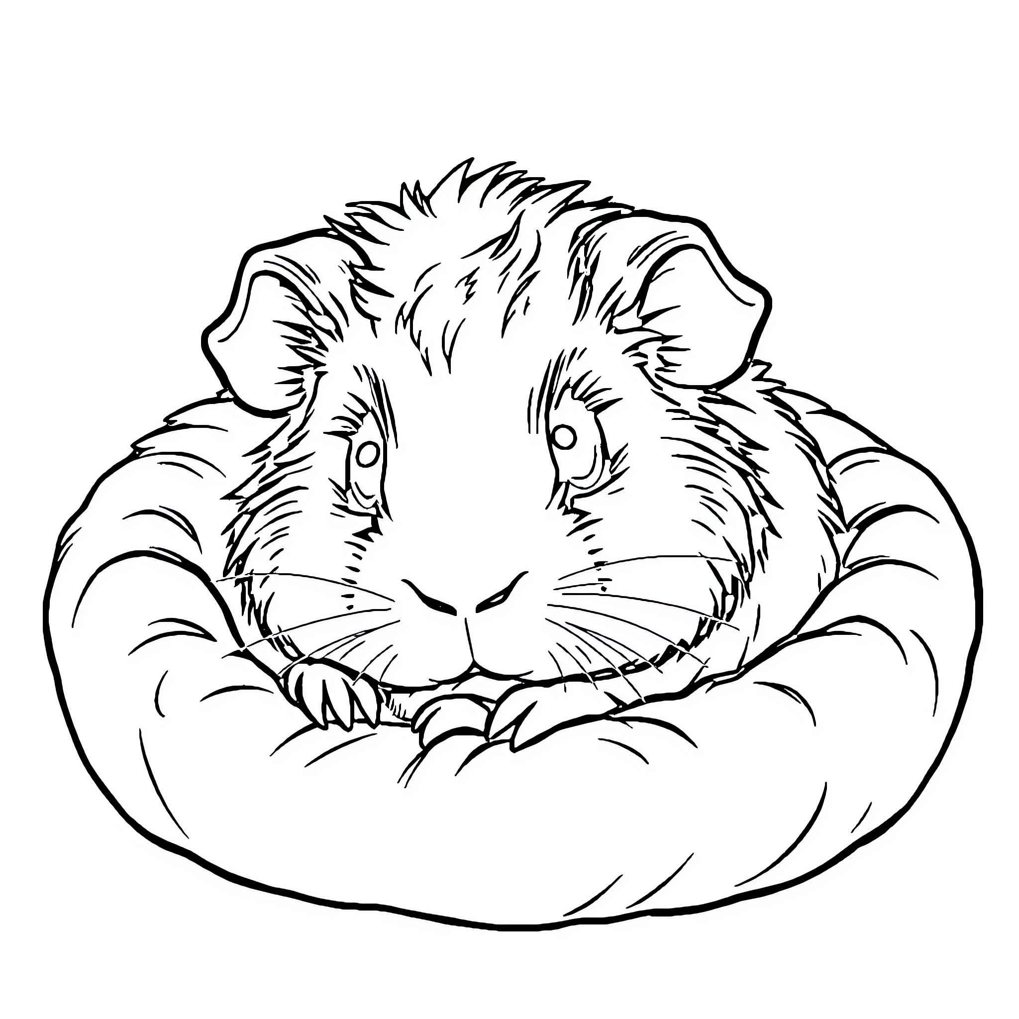 Guinea Pig enjoying its cozy bed Coloring Page (free black-and-white line drawing printable PDF for all, from beginners to advanced learners, including children, teens, adults, and seniors)
