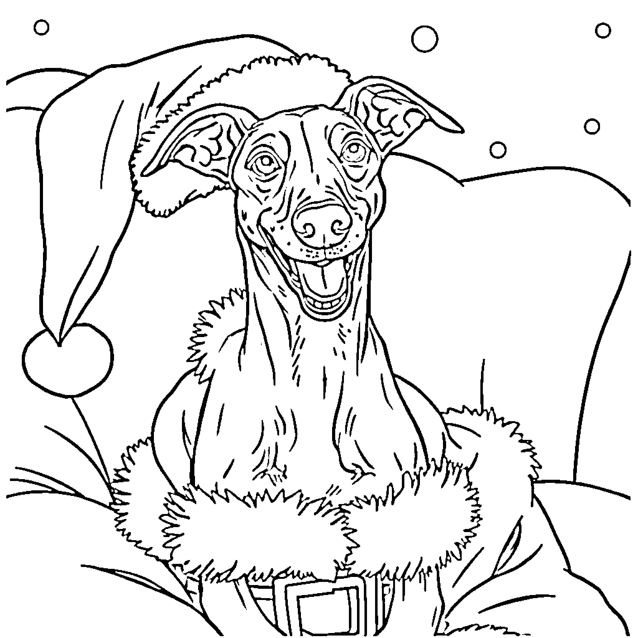 Greyhound playing in the snow Coloring Page (free black-and-white line drawing printable PDF for all, from beginners to advanced learners, including children, teens, adults, and seniors)
