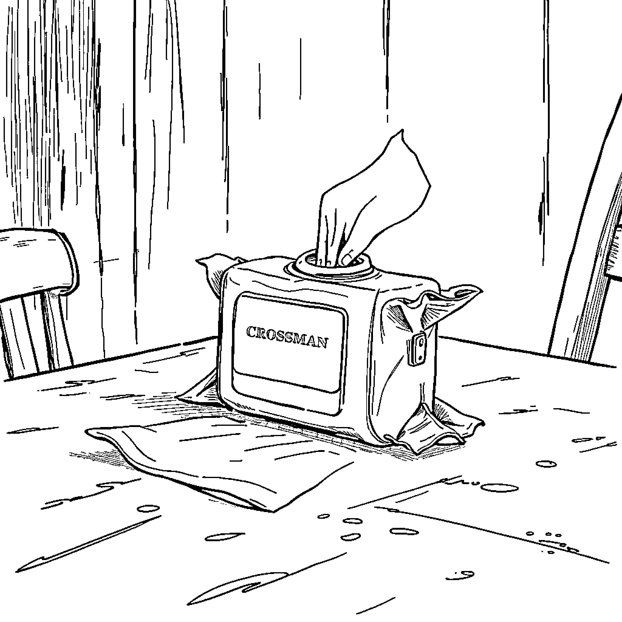 Crossman tool box in rugged environment Coloring Page (free black-and-white line drawing printable PDF for all, from beginners to advanced learners, including children, teens, adults, and seniors)