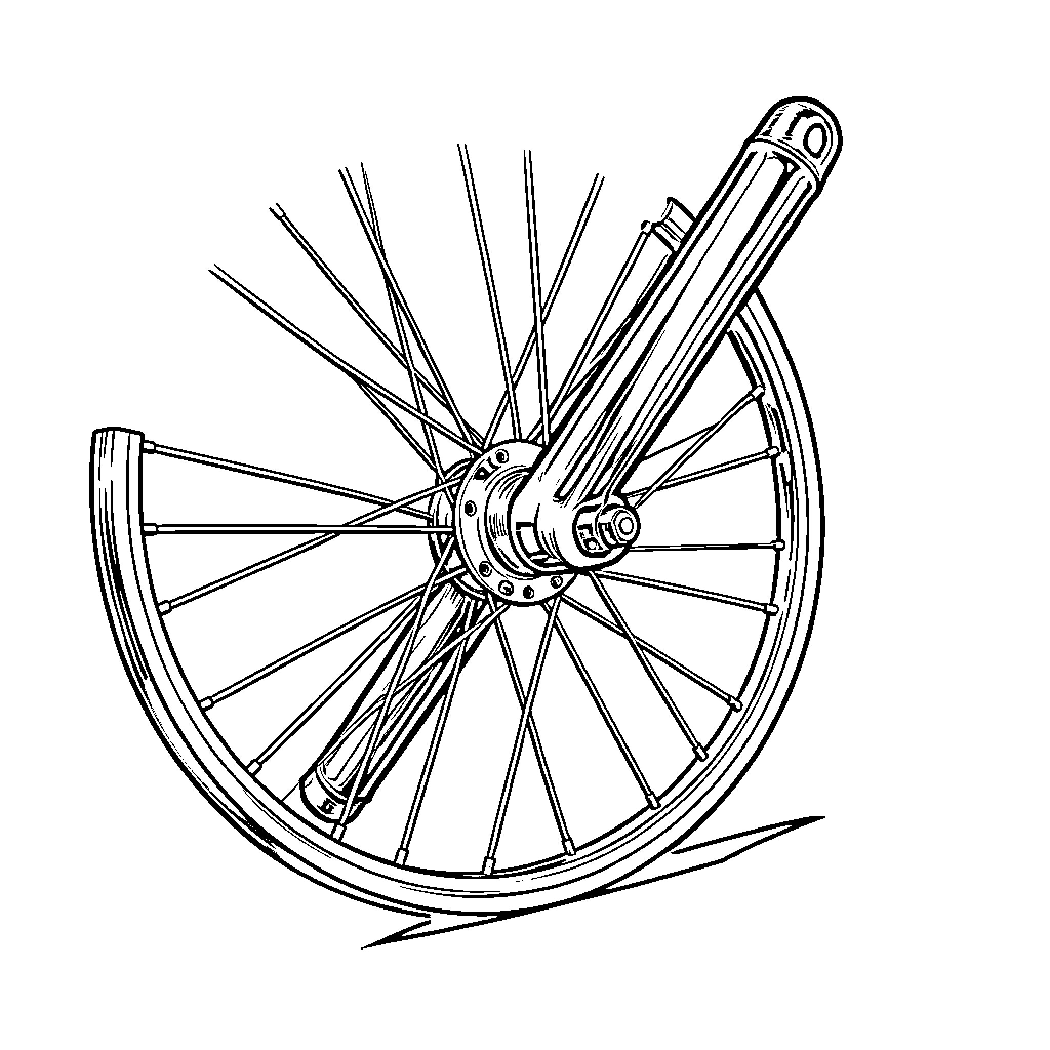 Spok's Bicycle Wheel in Motion Coloring Page (free black-and-white line drawing printable PDF for all, from beginners to advanced learners, including children, teens, adults, and seniors)