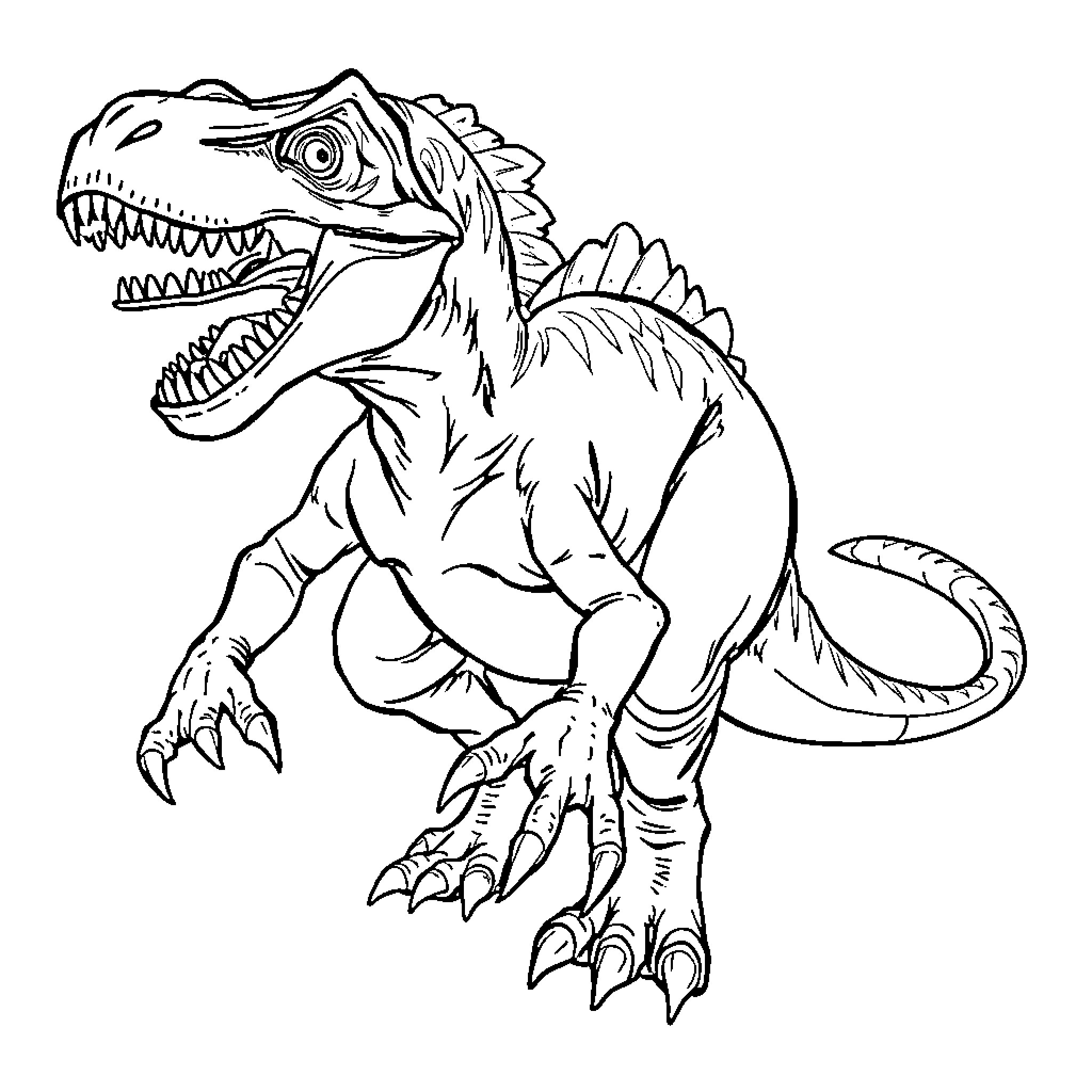 Velociraptor ready to pounce Coloring Page (free black-and-white line drawing printable PDF for all, from beginners to advanced learners, including children, teens, adults, and seniors)