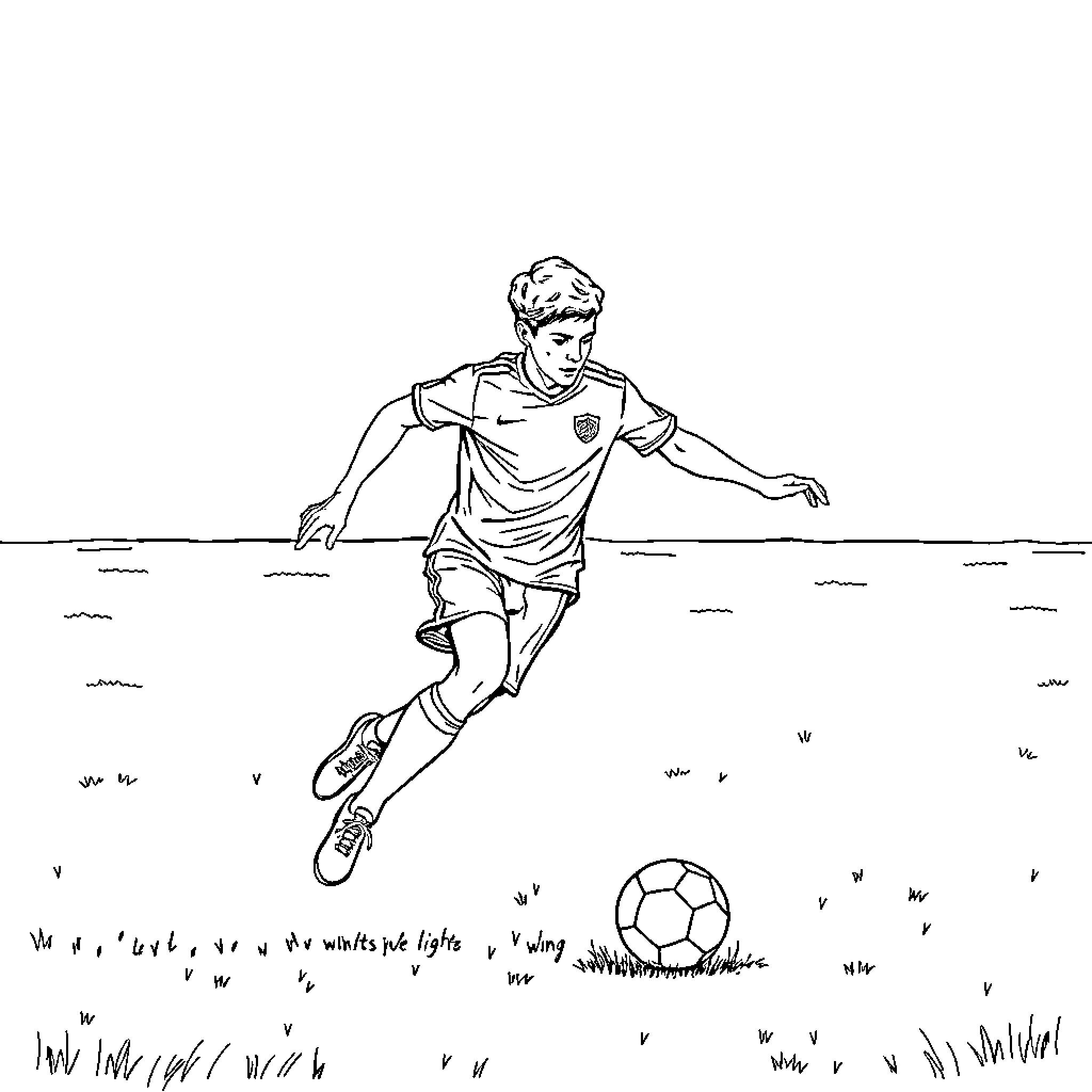 Lee Know playing soccer on the field Coloring Page (free black-and-white line drawing printable PDF for all, from beginners to advanced learners, including children, teens, adults, and seniors)
