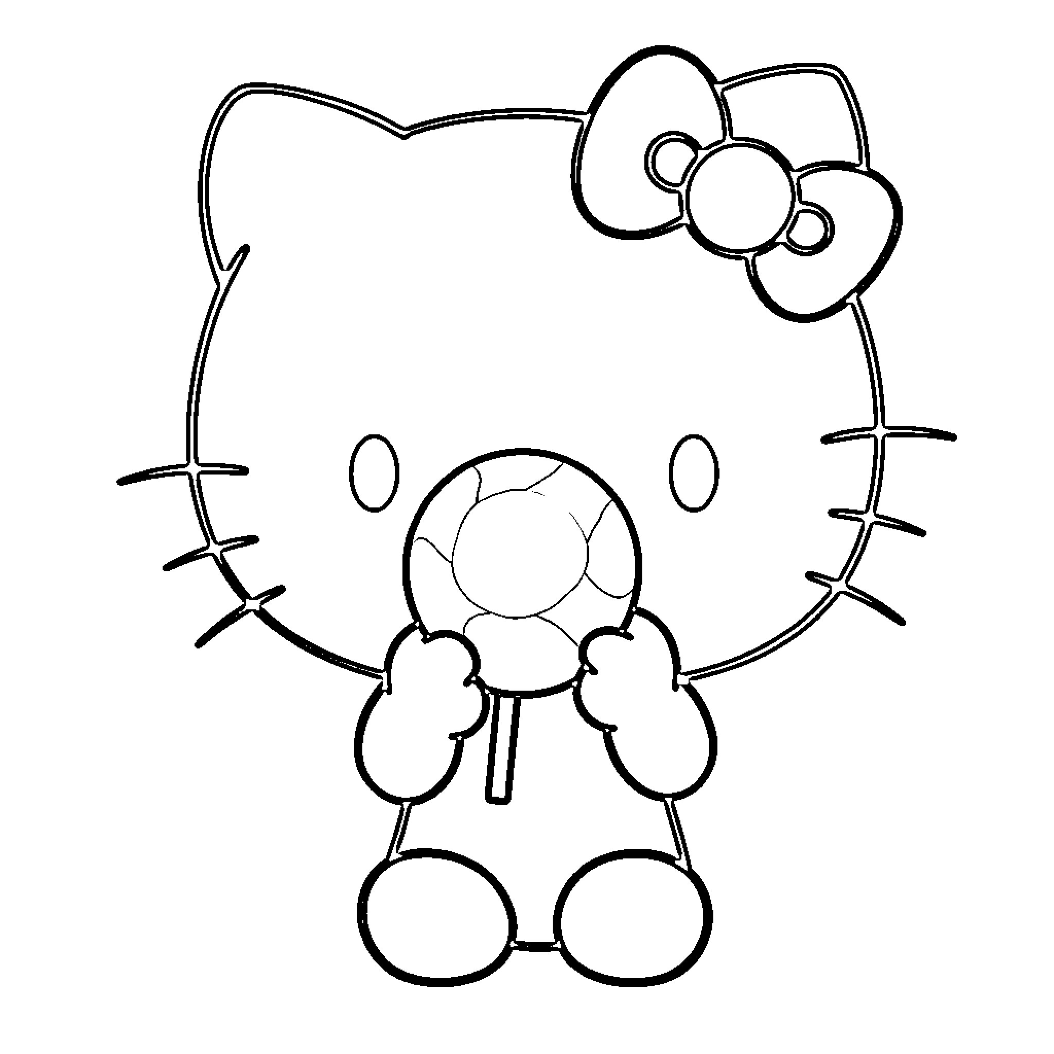 Hello Kitty sitting in a thoughtful pose Coloring Page (free black-and-white line drawing printable PDF for all, from beginners to advanced learners, including children, teens, adults, and seniors)