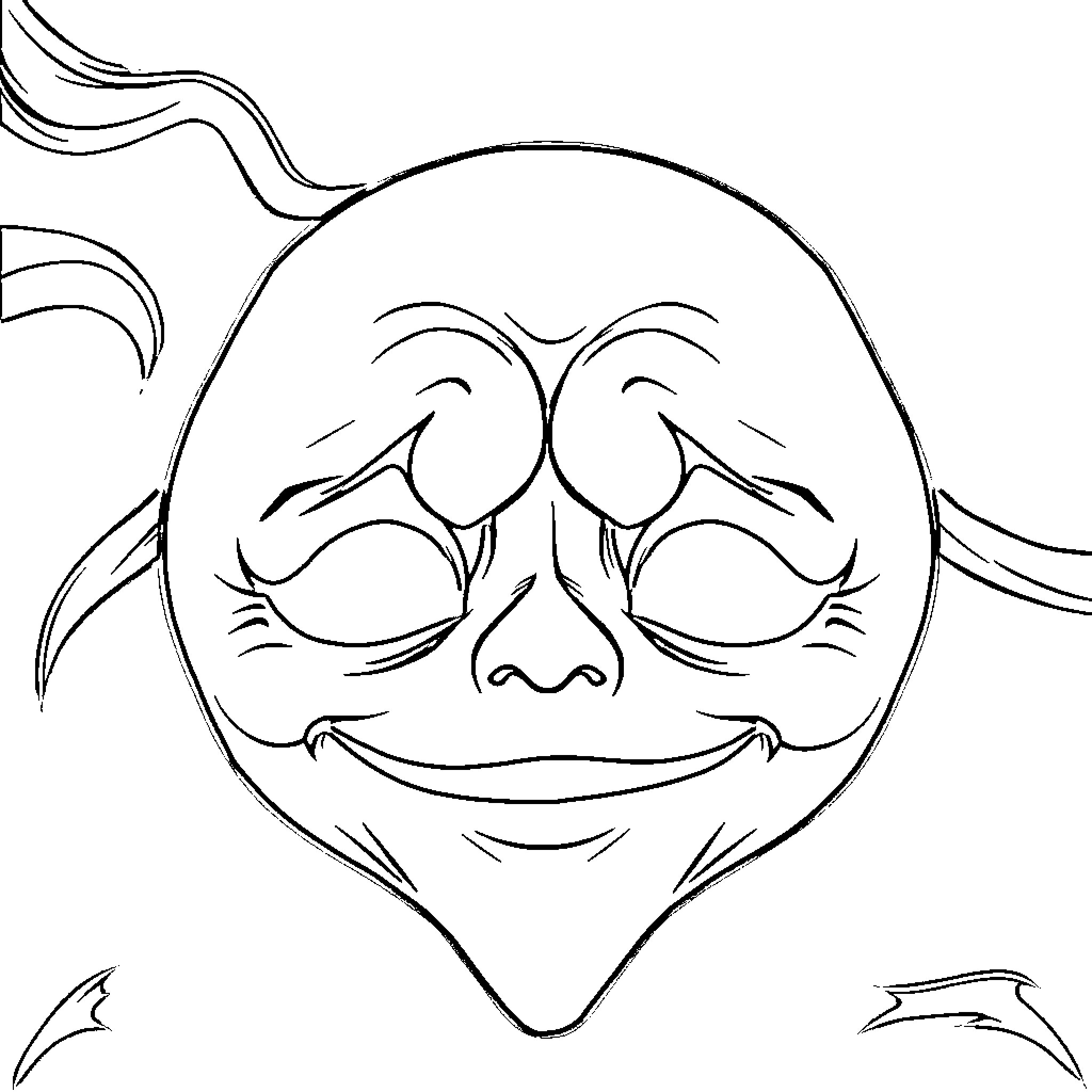 Ghost Face with Unsettling Grin and Swirling Surroundings Coloring Page (free black-and-white line drawing printable PDF for all, from beginners to advanced learners, including children, teens, adults, and seniors)