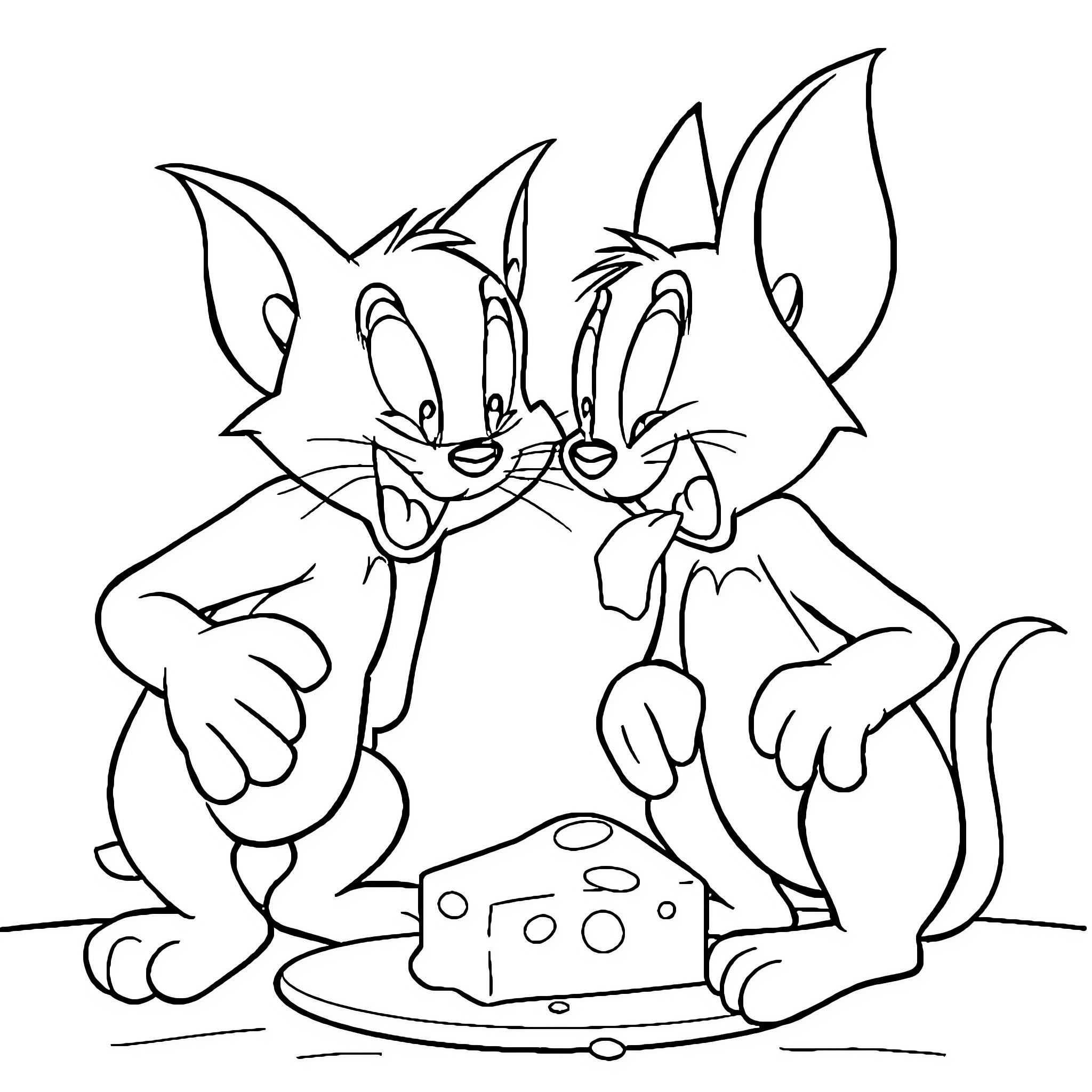 Tom and Jerry playing with a dice Coloring Page (free black-and-white line drawing printable PDF for all, from beginners to advanced learners, including children, teens, adults, and seniors)