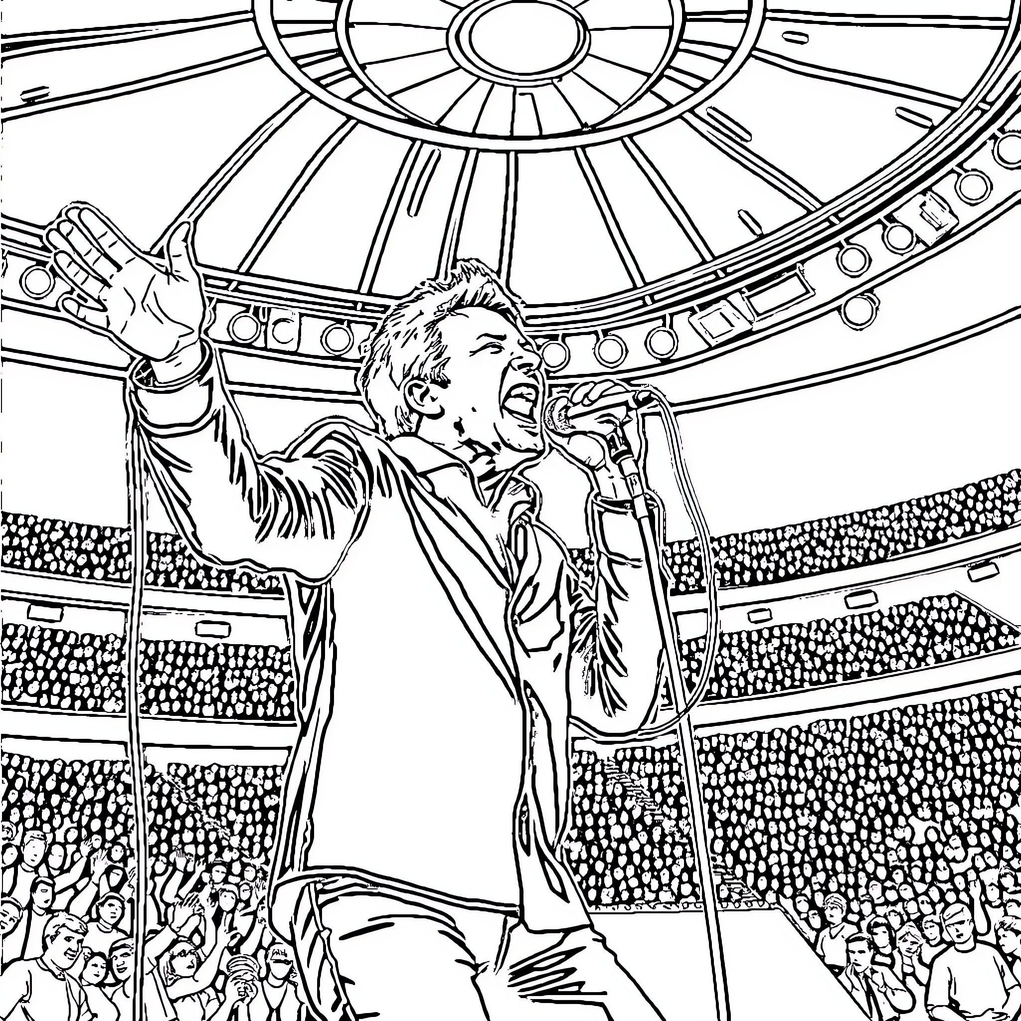 Håkan Hellström performing passionately on stage Coloring Page (free black-and-white line drawing printable PDF for all, from beginners to advanced learners, including children, teens, adults, and seniors)