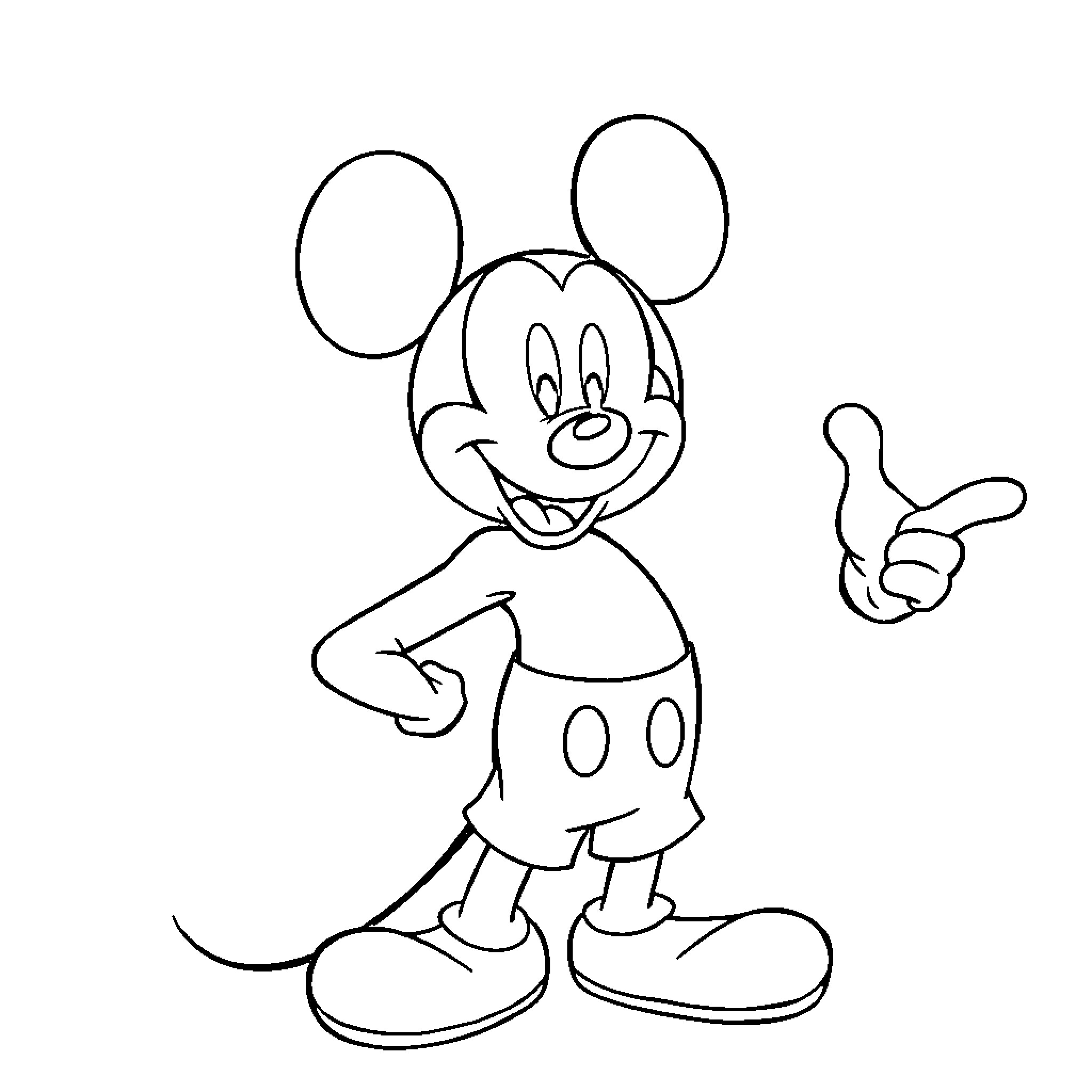 Mickey Mouse making a playful gesture Coloring Page (free black-and-white line drawing printable PDF for all, from beginners to advanced learners, including children, teens, adults, and seniors)