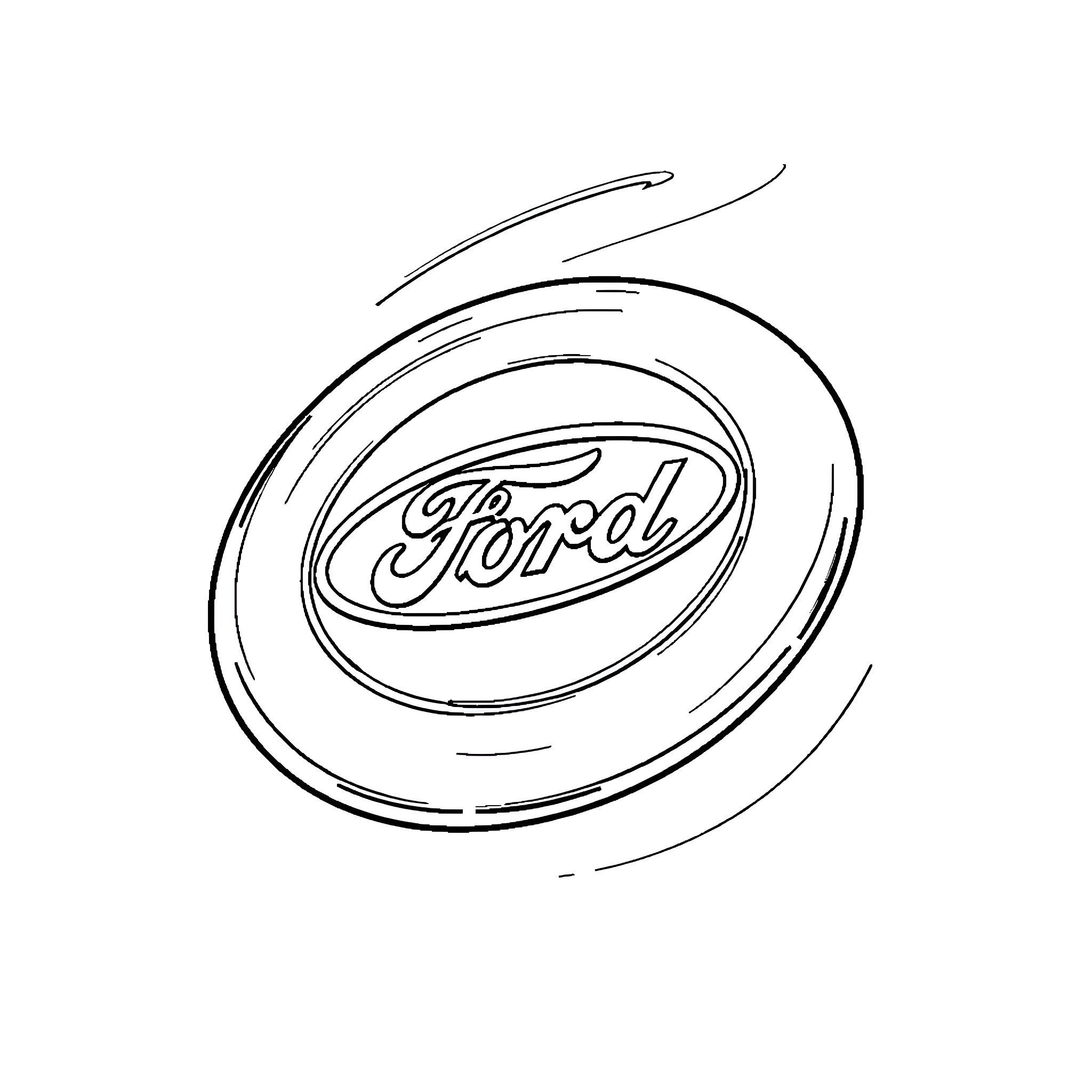 Ford logo sketched in motion Coloring Page (free black-and-white line drawing printable PDF for all, from beginners to advanced learners, including children, teens, adults, and seniors)