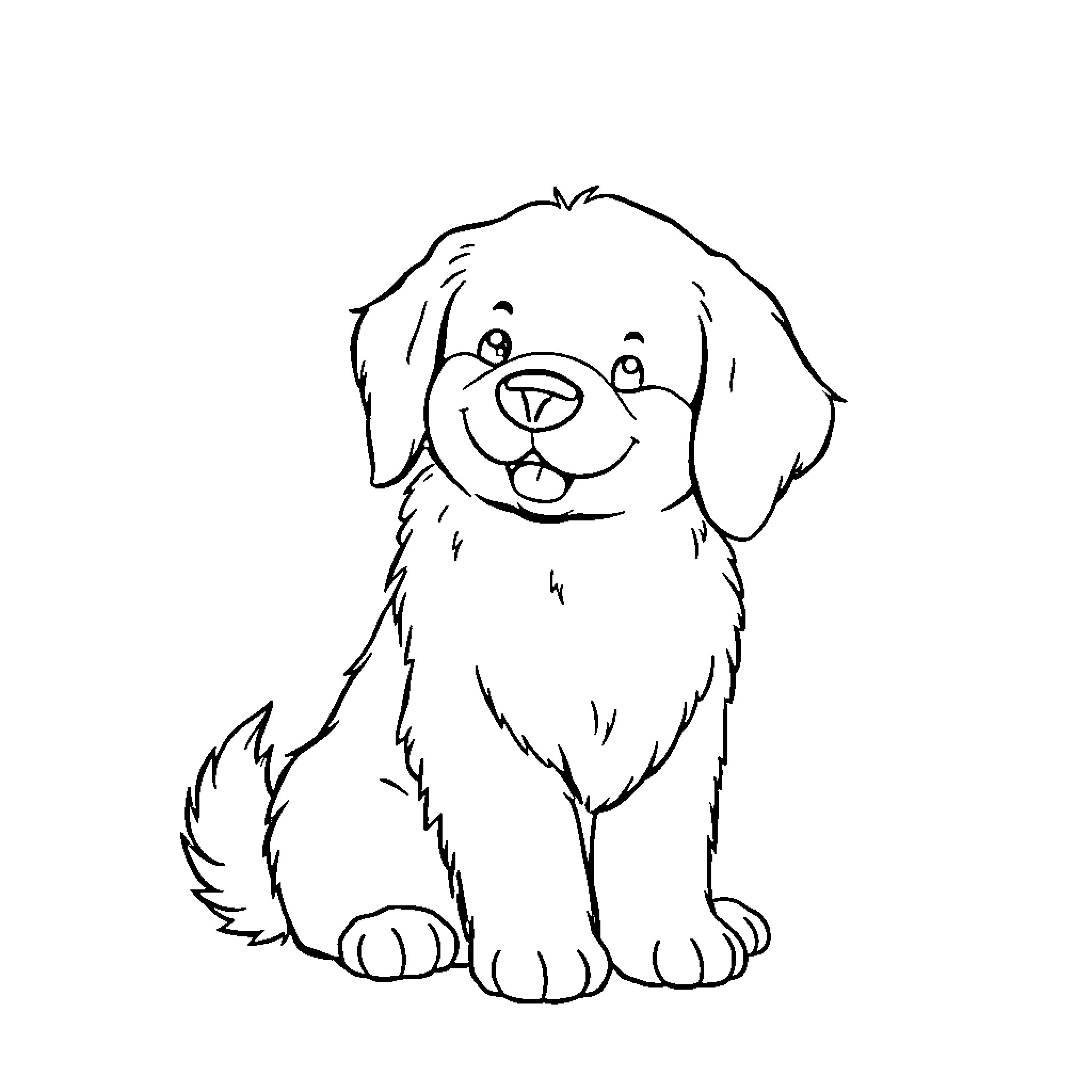 Pompompurin puppy sitting and smiling Coloring Page (free black-and-white line drawing printable PDF for all, from beginners to advanced learners, including children, teens, adults, and seniors)