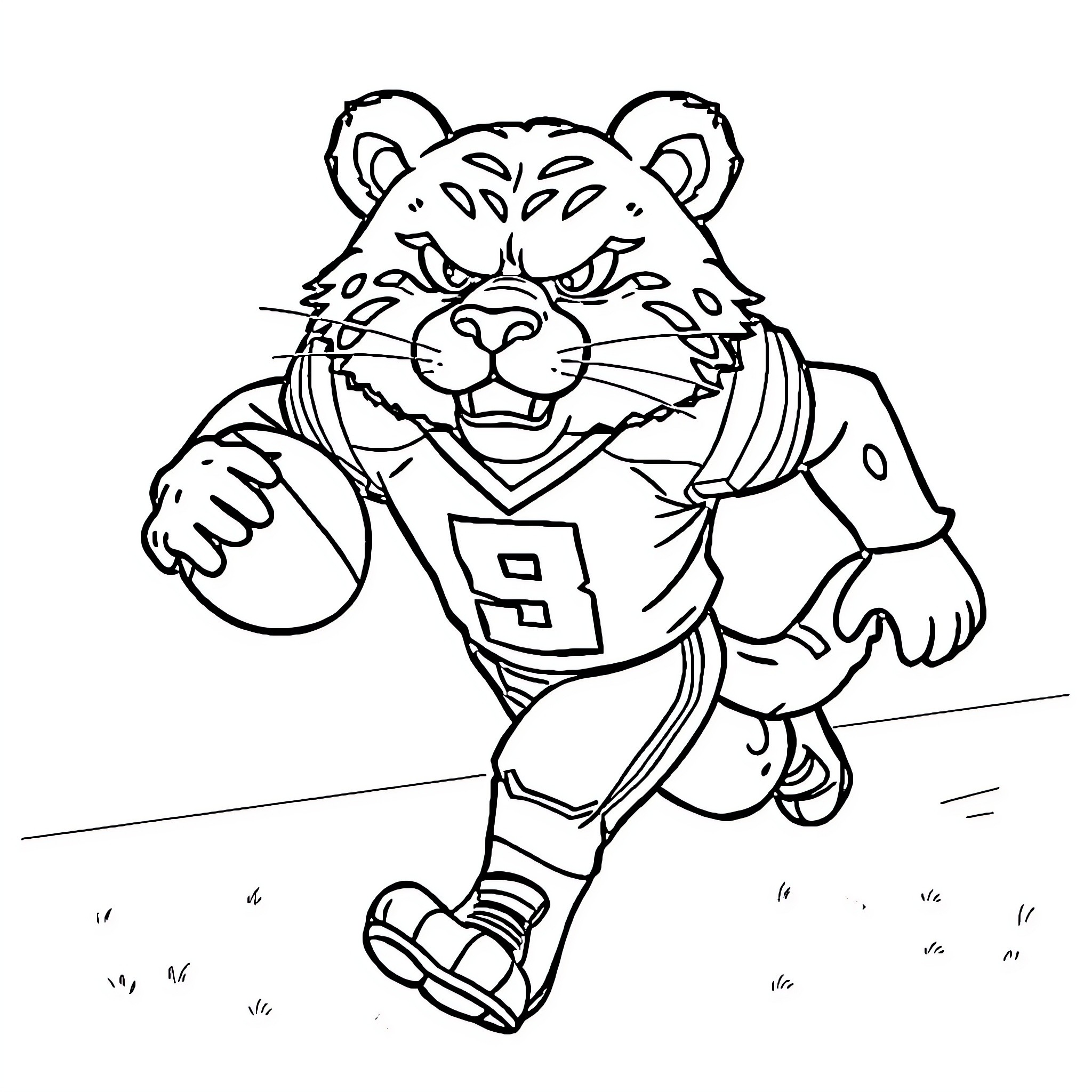 Bearcat playing sports in uniform Coloring Page (free black-and-white line drawing printable PDF for all, from beginners to advanced learners, including children, teens, adults, and seniors)