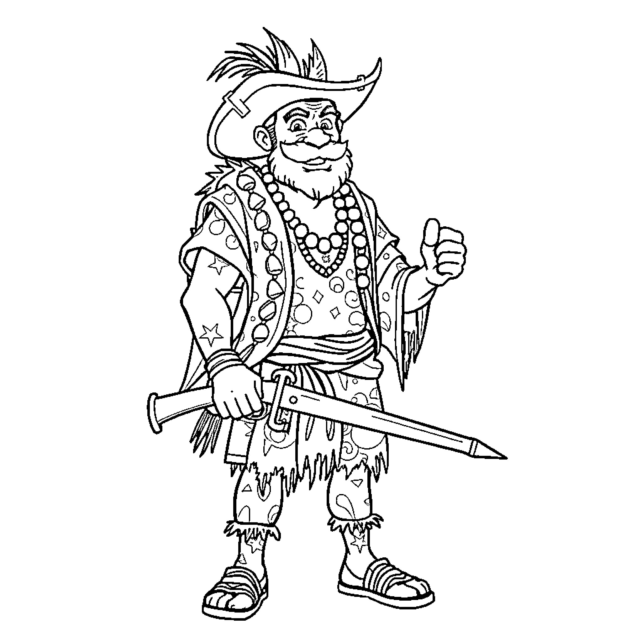 Louis, the Colorful Pirate Explorer Coloring Page (free black-and-white line drawing printable PDF for all, from beginners to advanced learners, including children, teens, adults, and seniors)