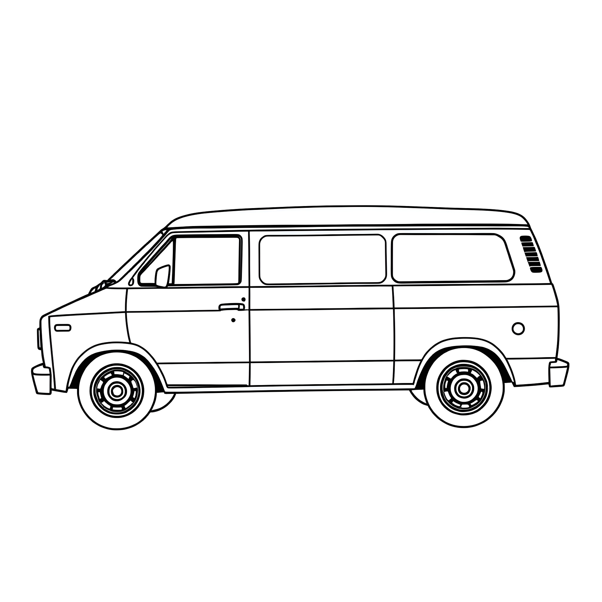 Vans cruising along the road Coloring Page (free black-and-white line drawing printable PDF for all, from beginners to advanced learners, including children, teens, adults, and seniors)