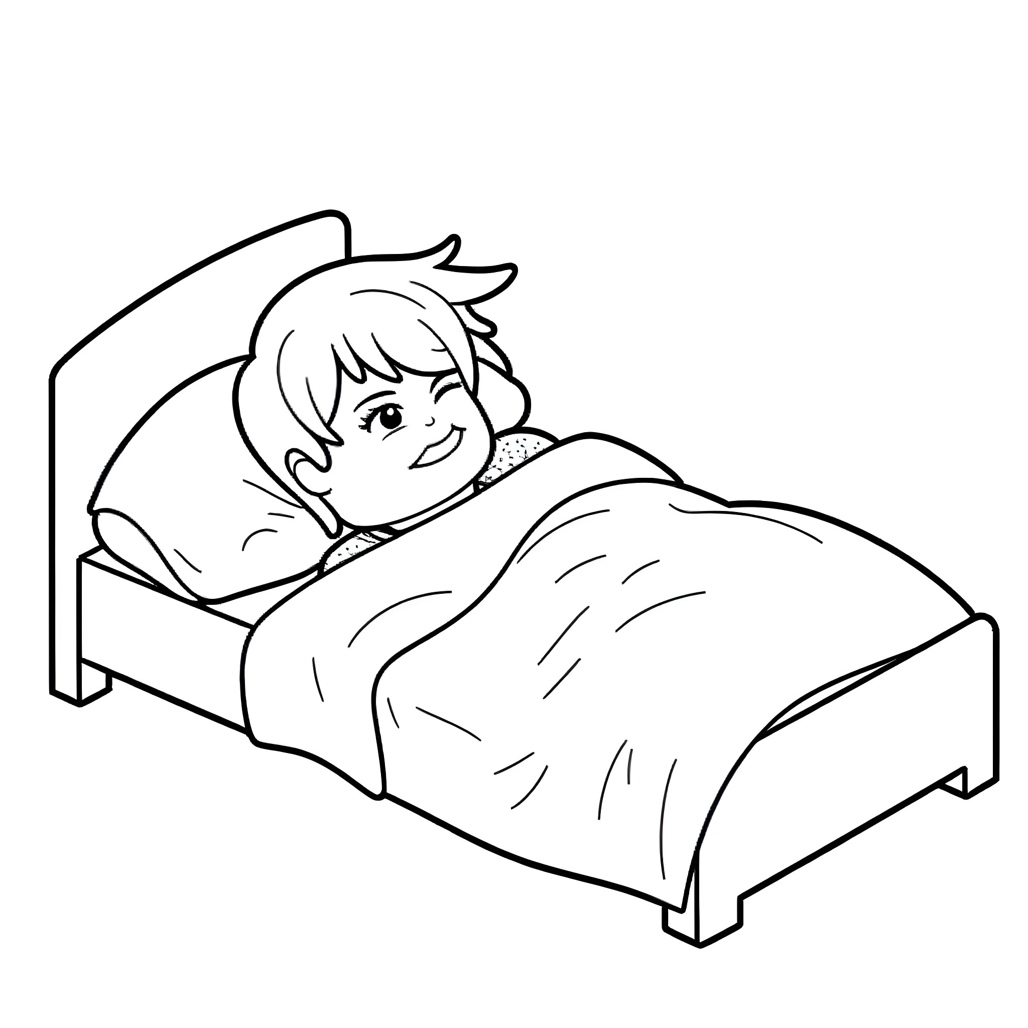 Jay resting peacefully in his bed Coloring Page (free black-and-white line drawing printable PDF for all, from beginners to advanced learners, including children, teens, adults, and seniors)