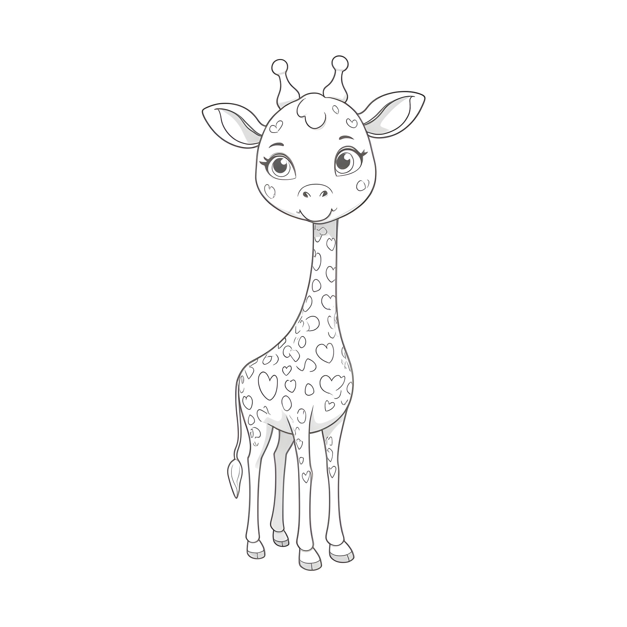 Giraffe with a sweet expression Coloring Page (free black-and-white line drawing printable PDF for all, from beginners to advanced learners, including children, teens, adults, and seniors)