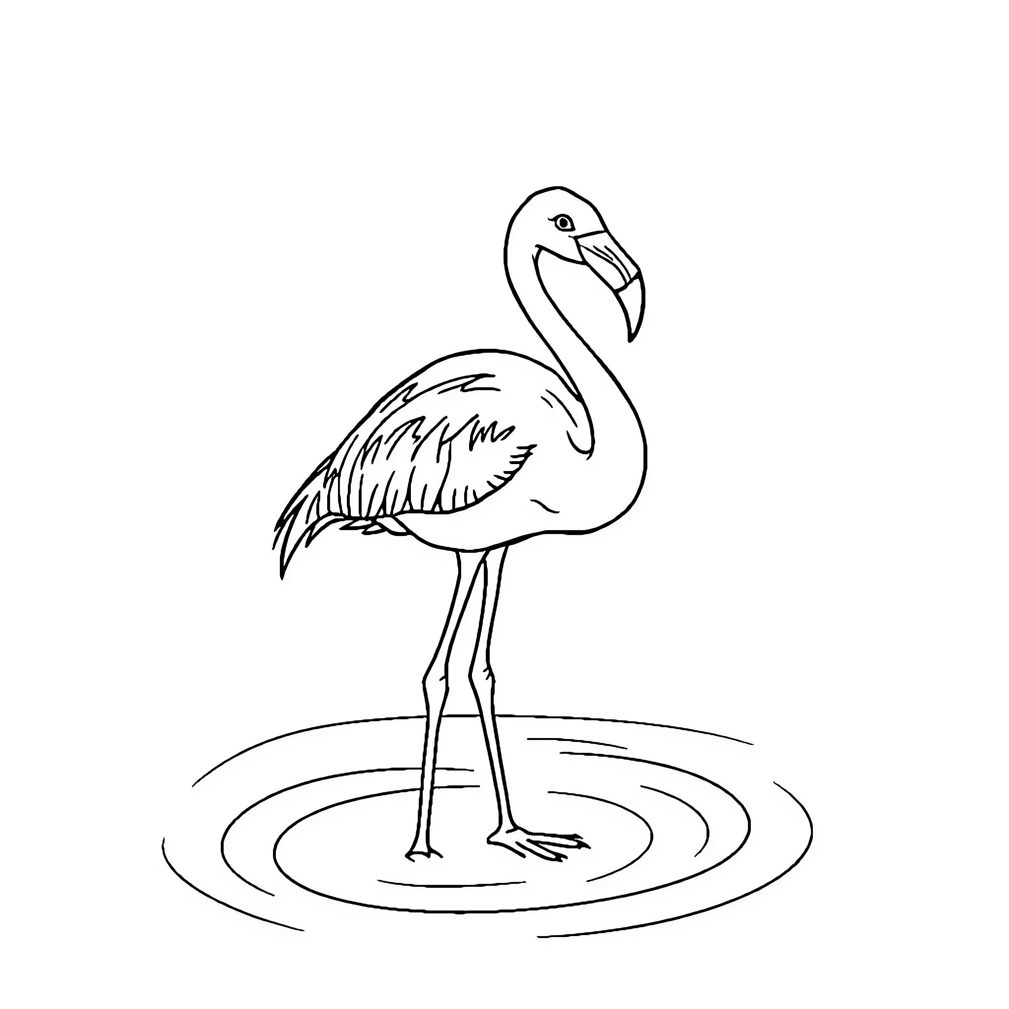 Flamingo standing gracefully in the water Coloring Page (free black-and-white line drawing printable PDF for all, from beginners to advanced learners, including children, teens, adults, and seniors)