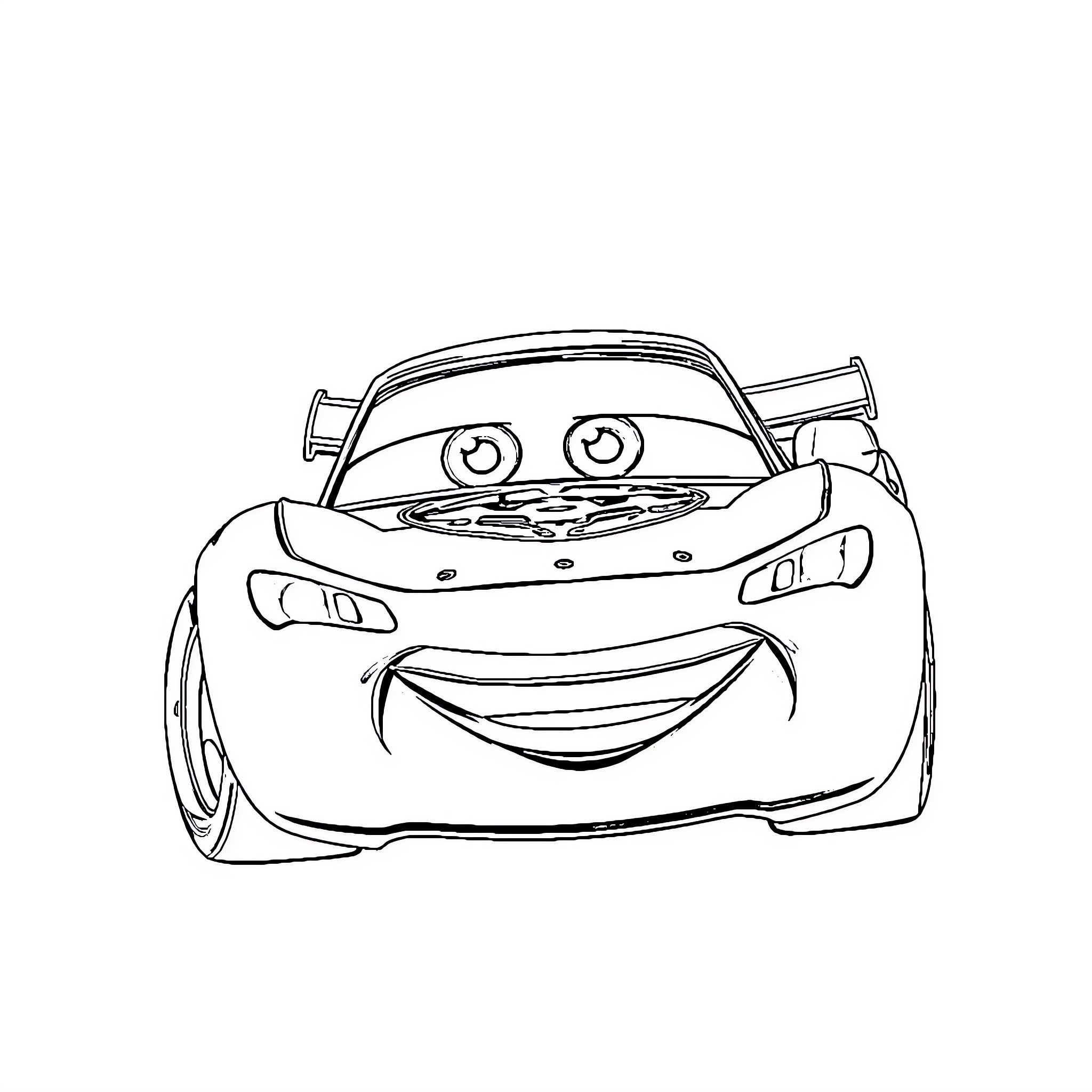 Lightning McQueen racing with a big smile Coloring Page (free black-and-white line drawing printable PDF for all, from beginners to advanced learners, including children, teens, adults, and seniors)