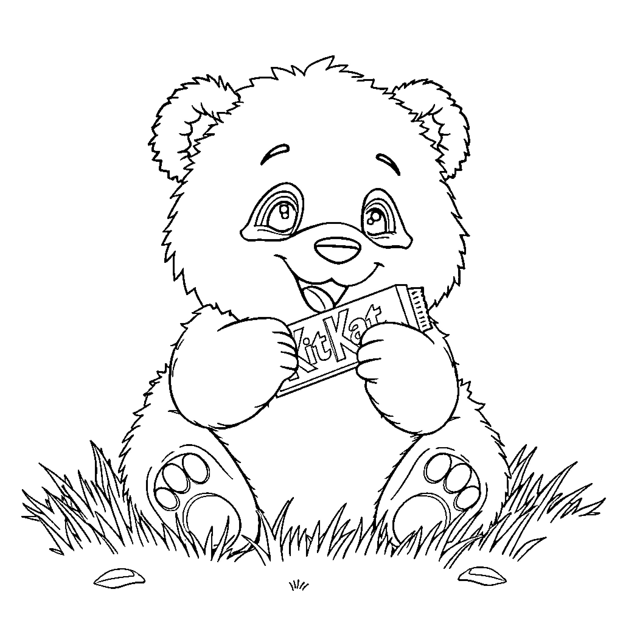 Panda enjoying a snack in the grass Coloring Page (free black-and-white line drawing printable PDF for all, from beginners to advanced learners, including children, teens, adults, and seniors)