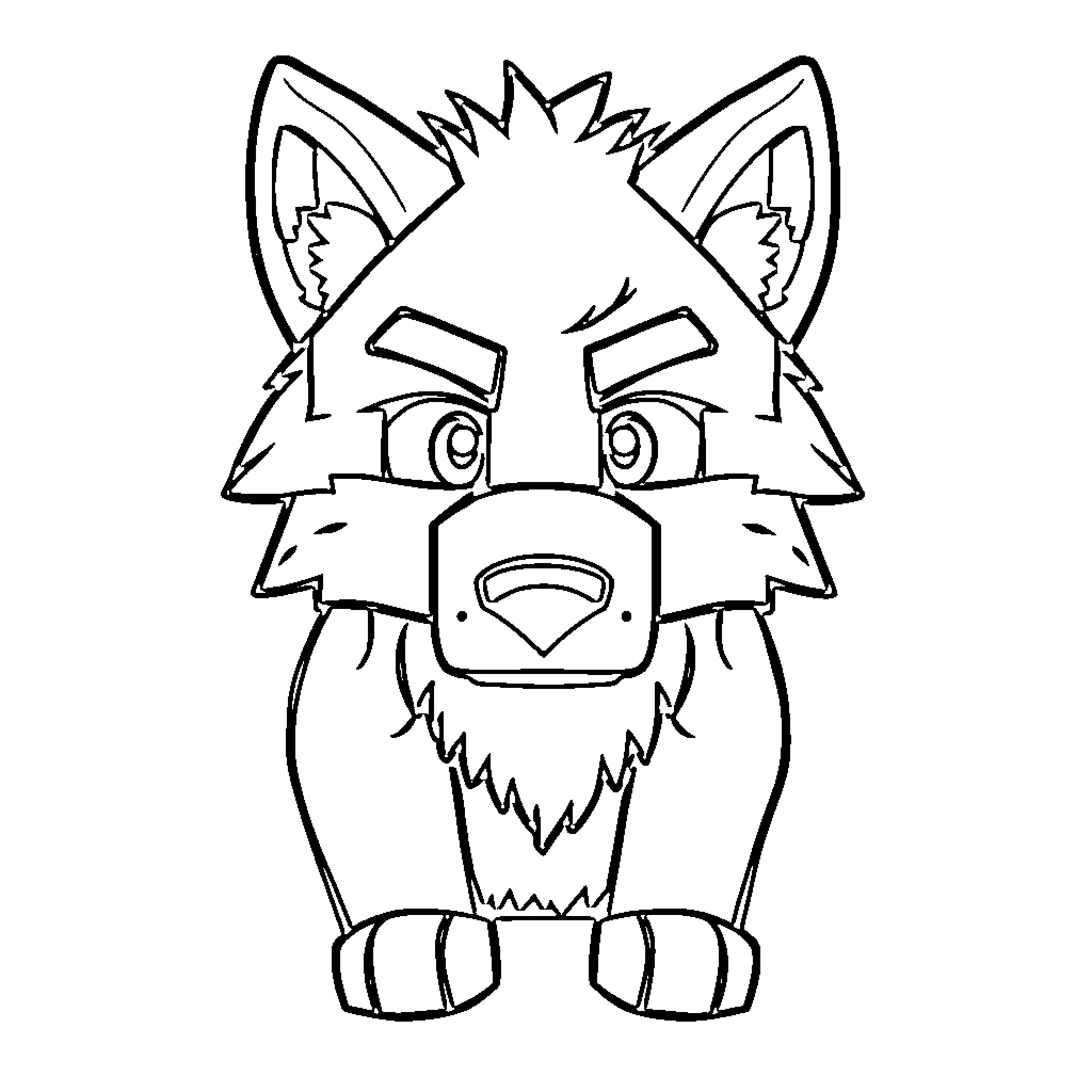 Wolf with angry expression on face Coloring Page (free black-and-white line drawing printable PDF for all, from beginners to advanced learners, including children, teens, adults, and seniors)