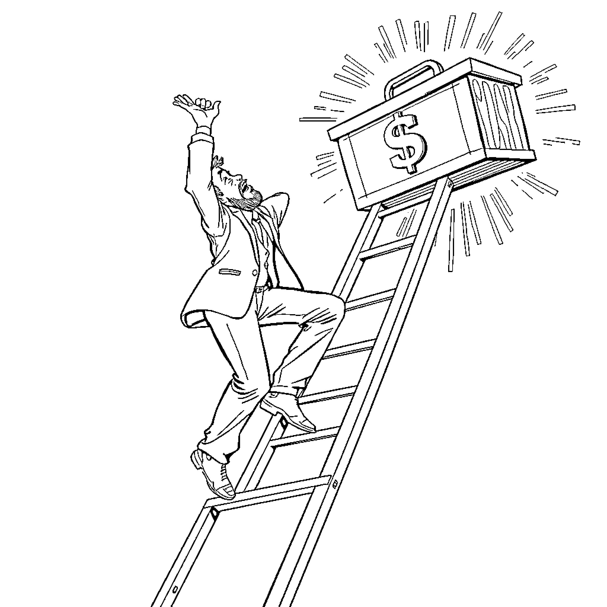 Seth Rollins climbing ladder to grab cash prize Coloring Page (free black-and-white line drawing printable PDF for all, from beginners to advanced learners, including children, teens, adults, and seniors)