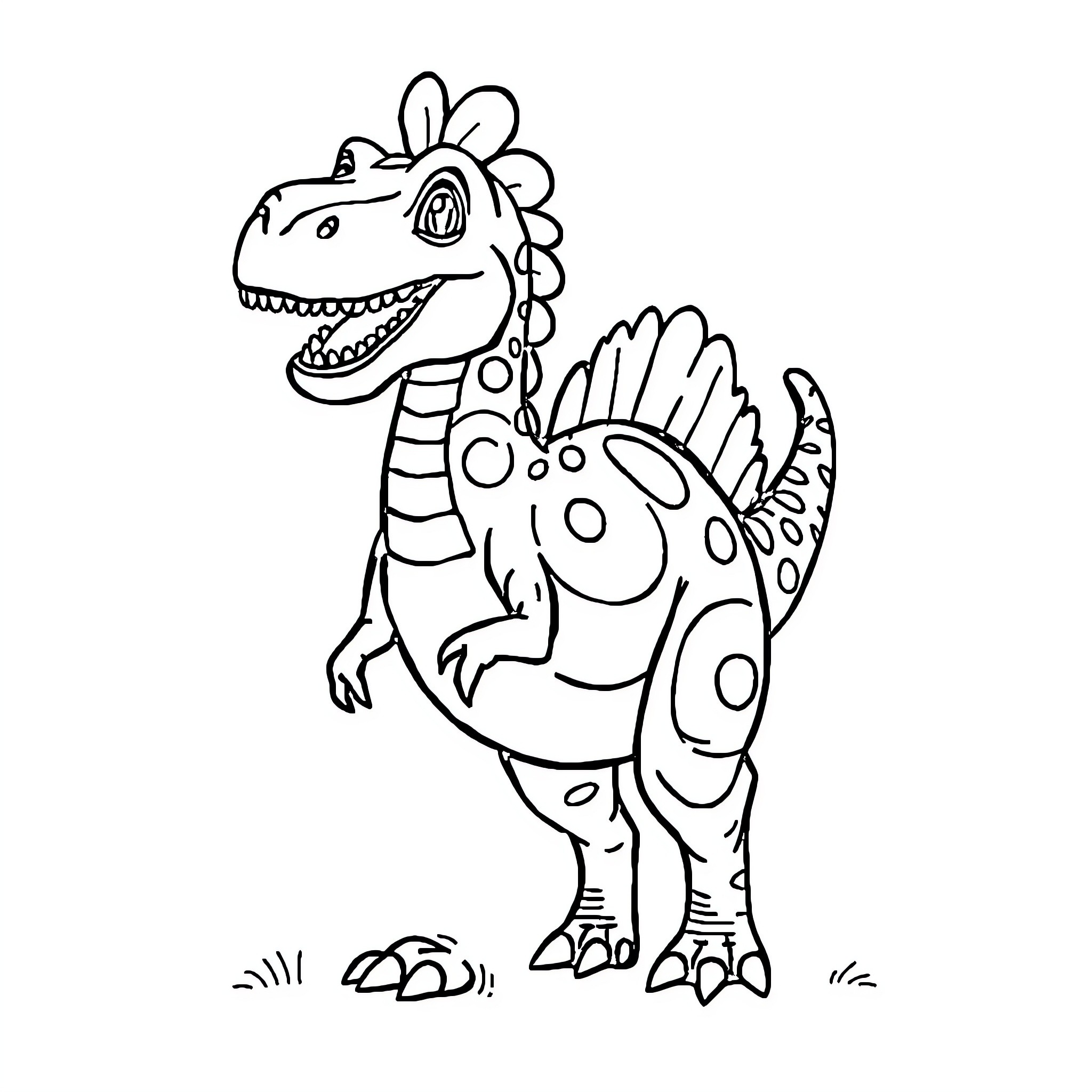 Haaland doodle dinosaur with playful expression Coloring Page (free black-and-white line drawing printable PDF for all, from beginners to advanced learners, including children, teens, adults, and seniors)